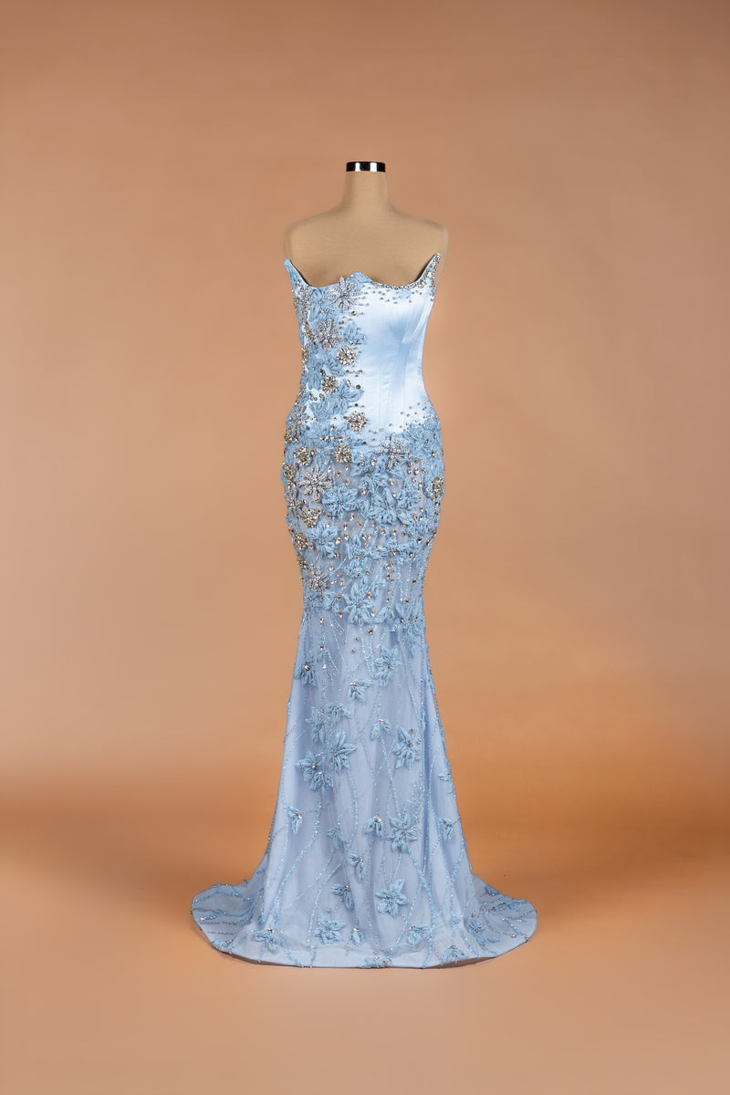 Sihëna Frostbloom Plume — powder-blue sweetheart sleeveless mermaid evening dress
