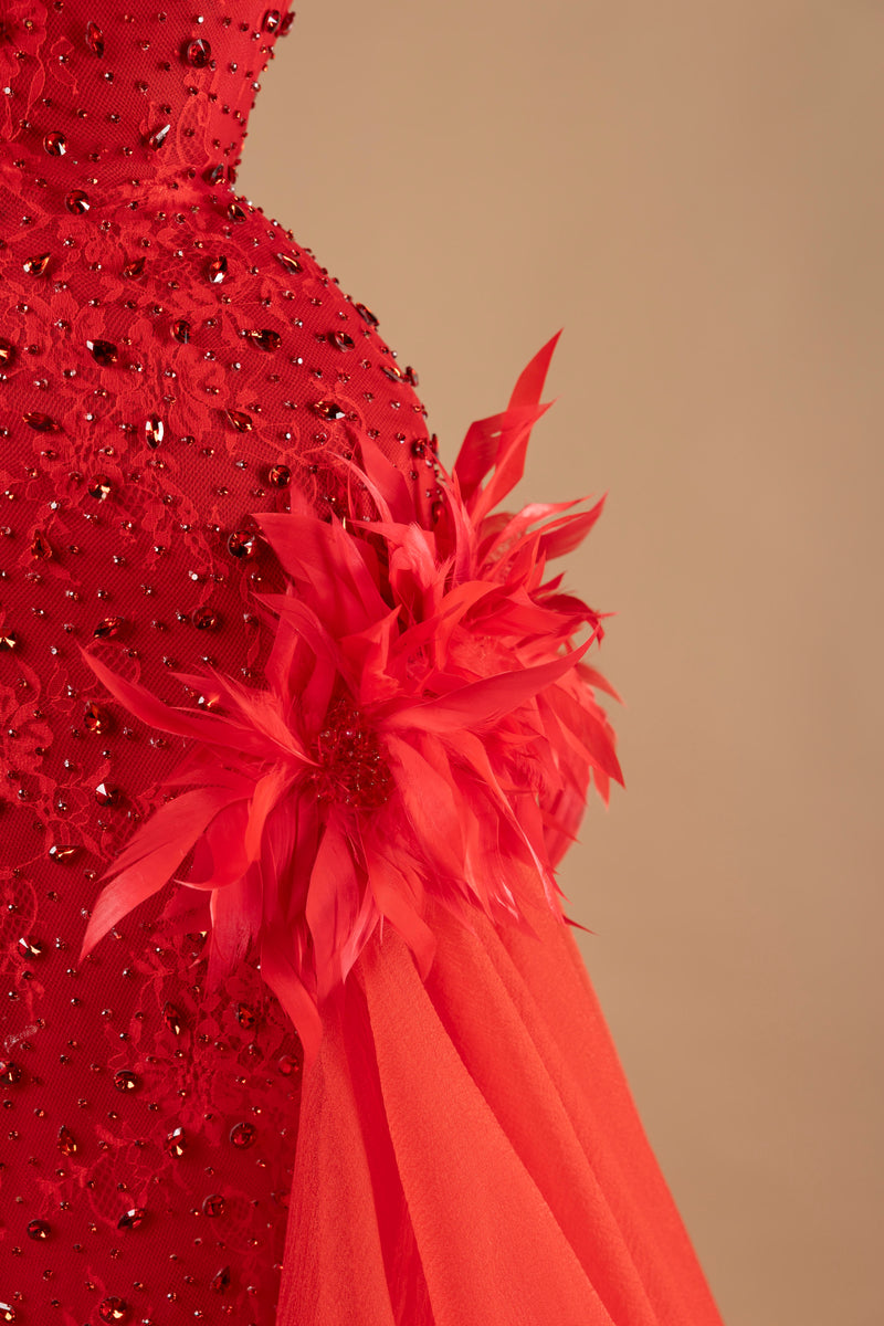 Sihëna Scarlet Inferno — red asymmetric sleeveless mermaid evening dress