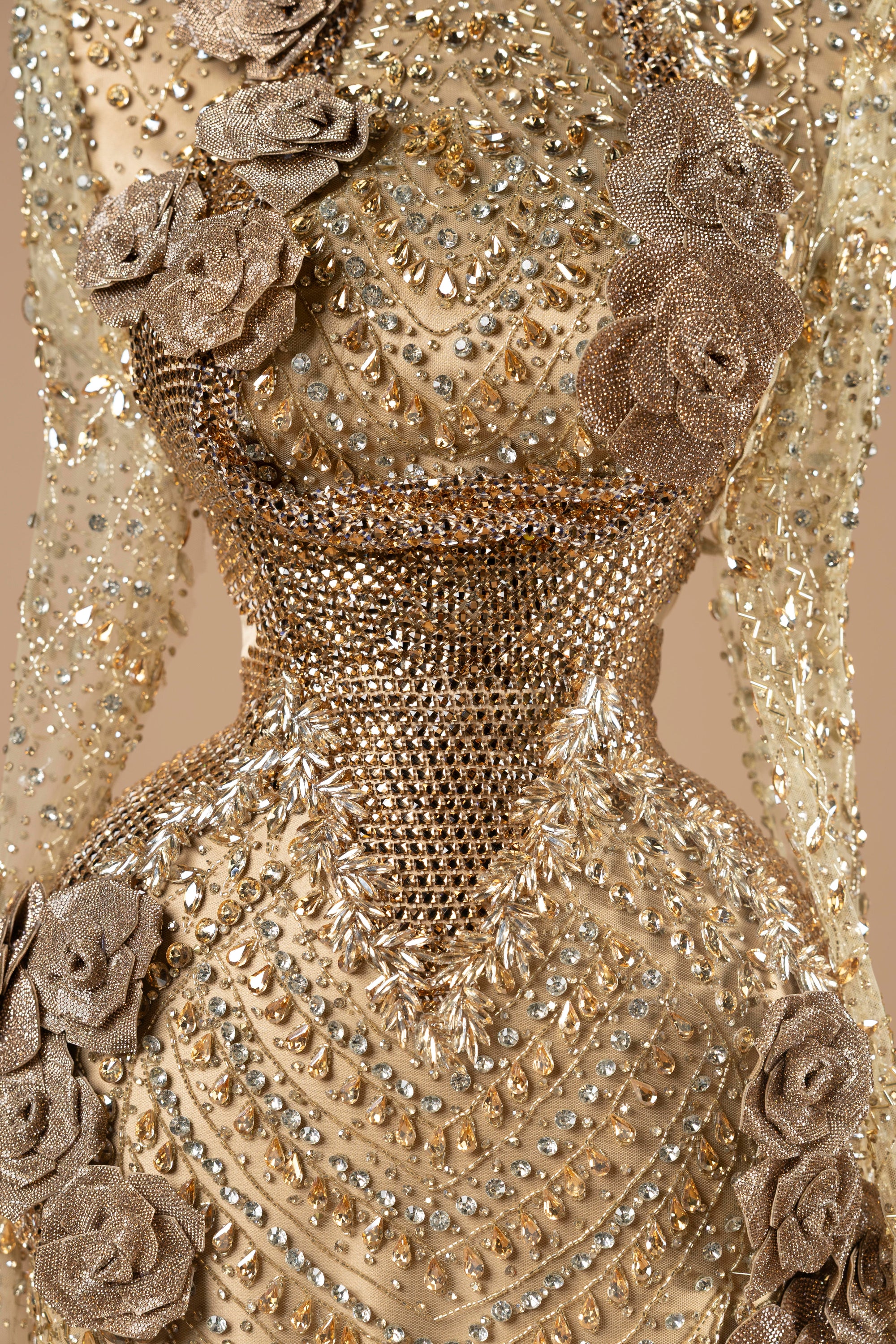Sihëna Gilded Rose Empress — gold high-neck long-sleeve column evening dress