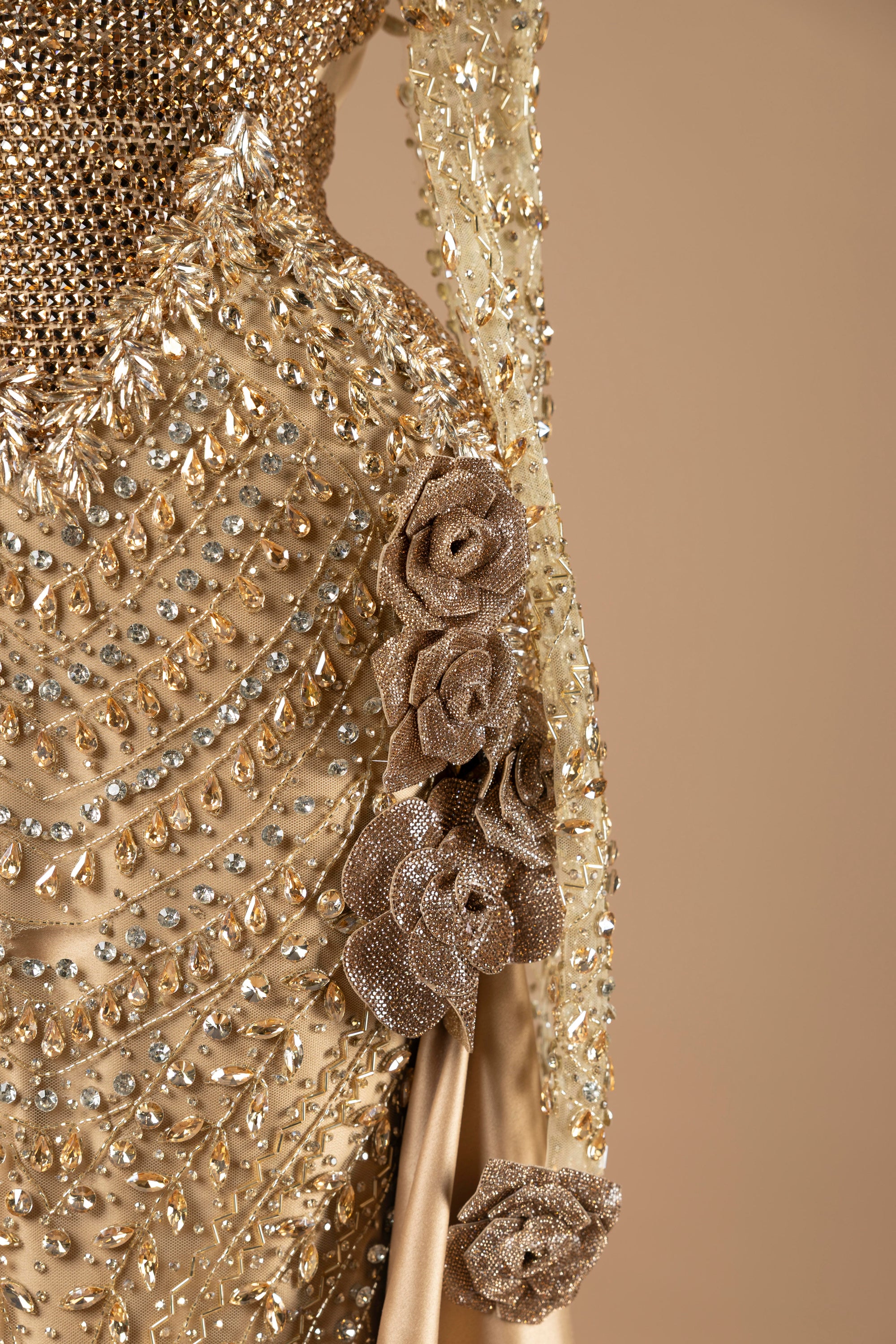 Sihëna Gilded Rose Empress — gold high-neck long-sleeve column evening dress