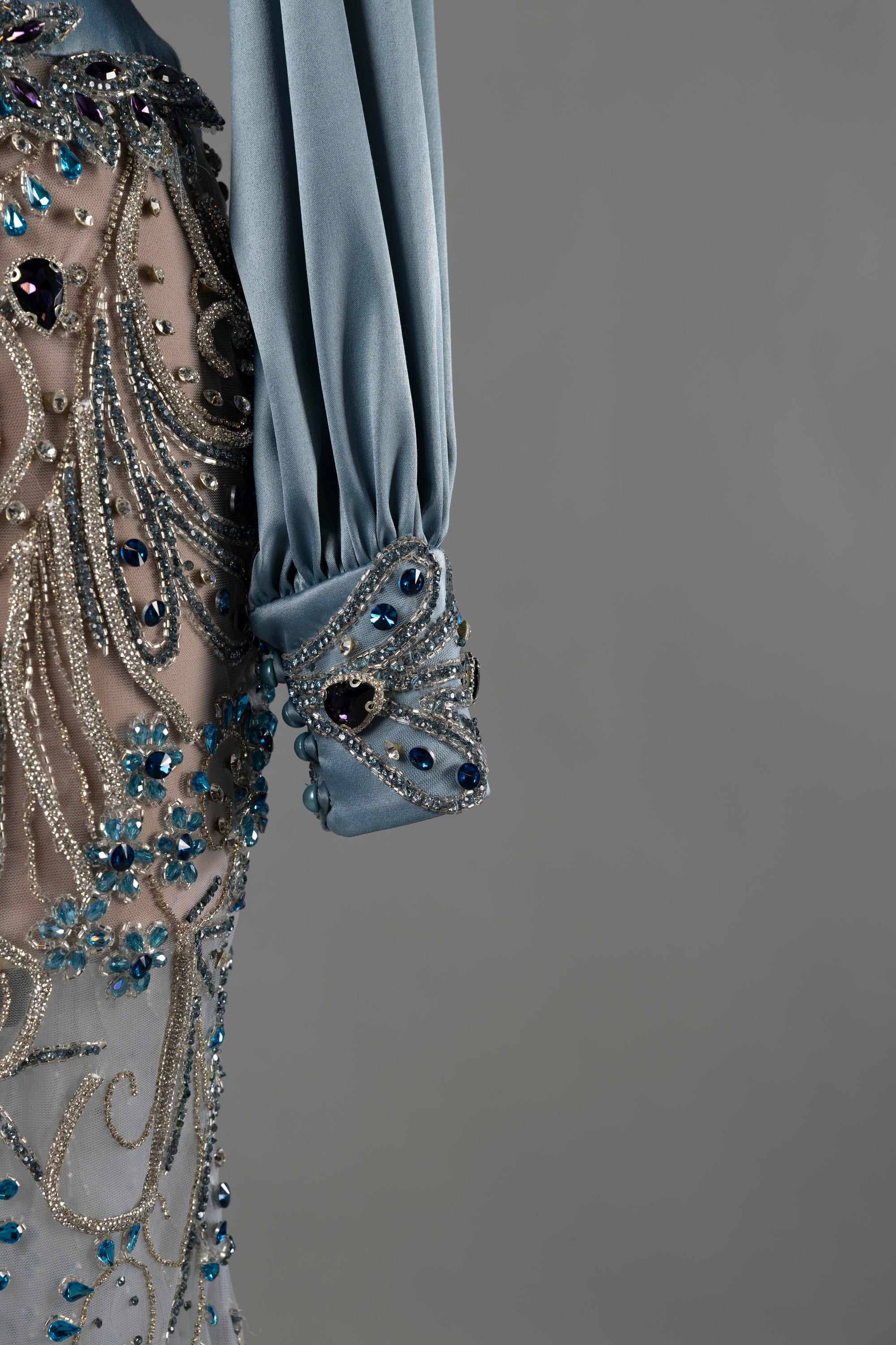 Sihëna Sapphire Enigma — powder-blue high-neck long-sleeve mermaid evening dress