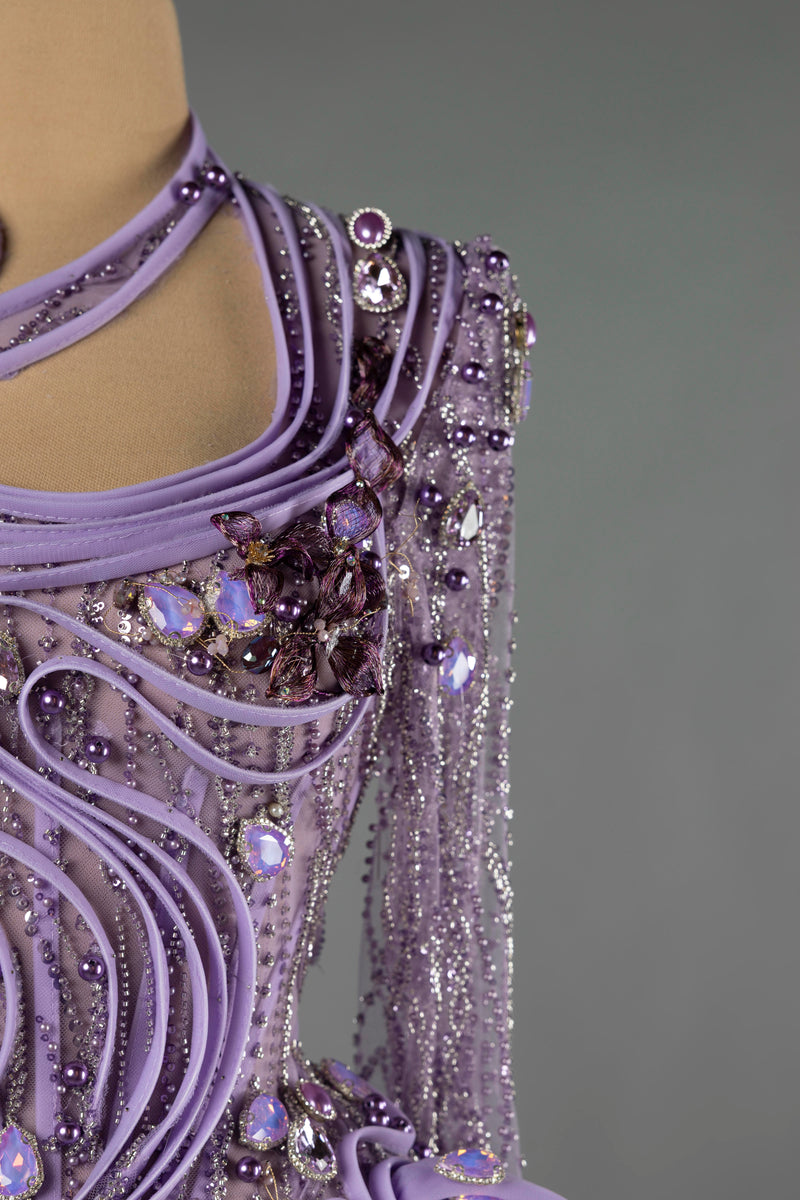 Sihëna Amethyst Mirage — lilac one-shoulder long-sleeve column evening dress