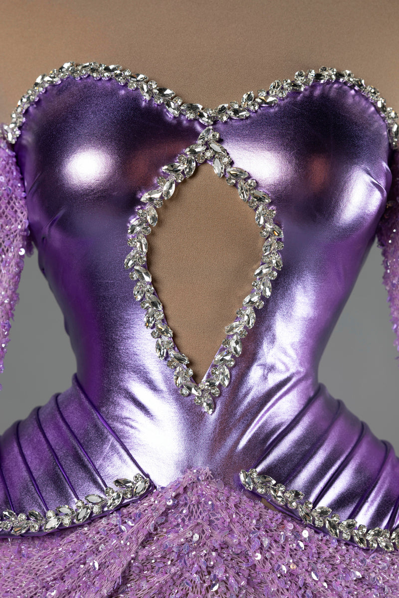 Sihëna Violet Inferno — purple sweetheart long-sleeve mermaid evening dress