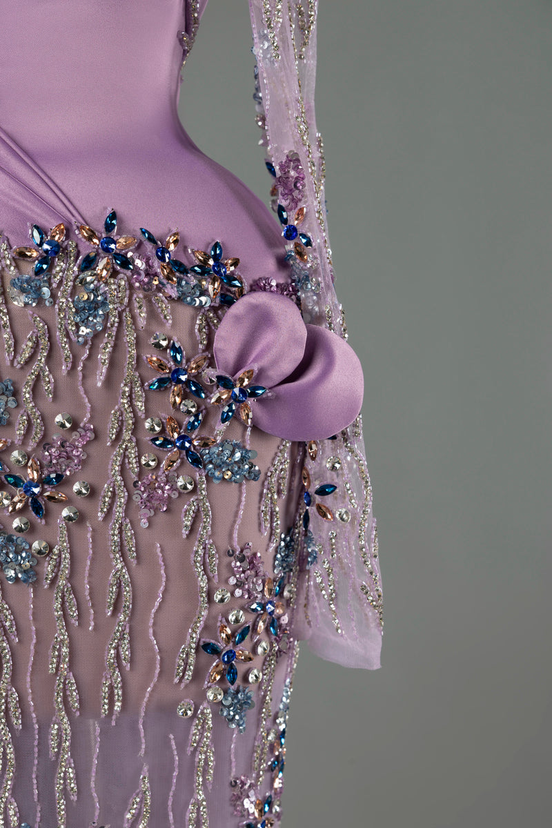 Sihëna Orchid Dewfall — lilac sweetheart off-shoulder mermaid evening dress