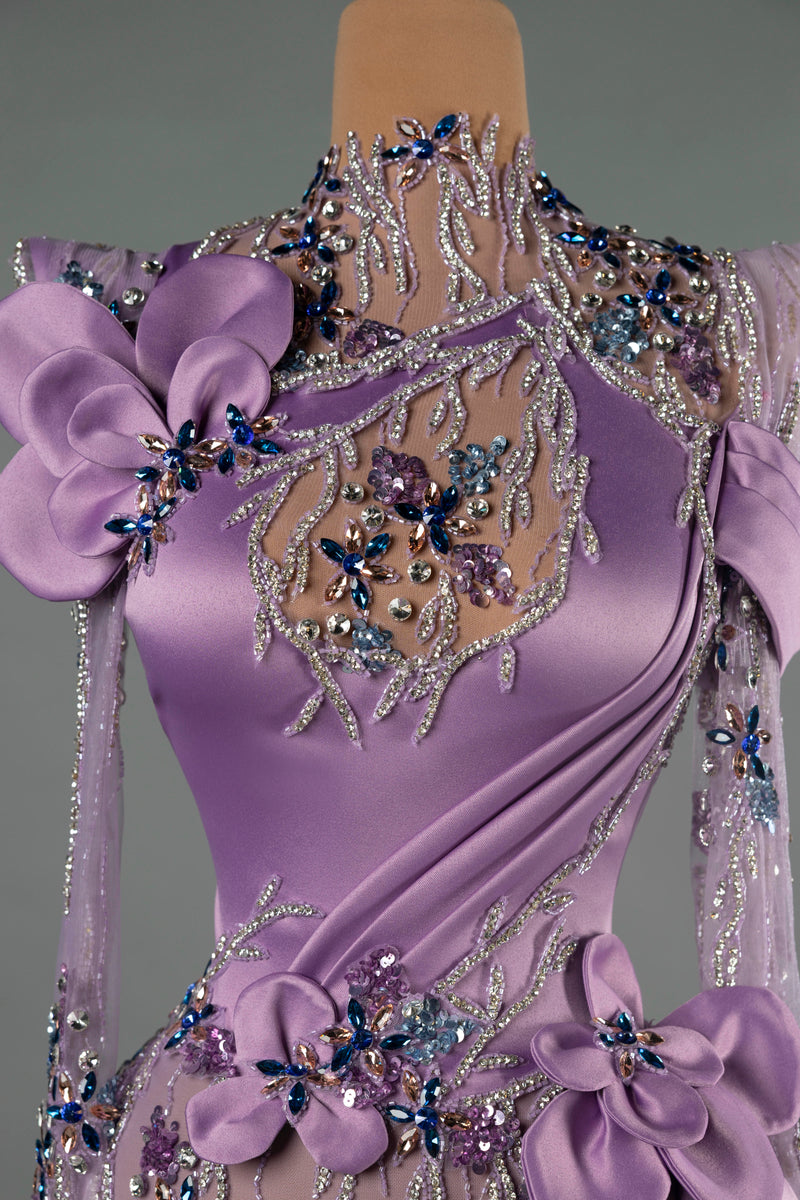 Sihëna Lavender Paragon — lilac high-neck long-sleeve mermaid evening dress