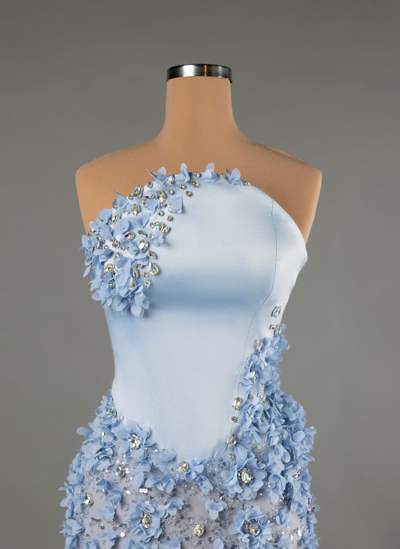 Sihëna Aster Frost — powder-blue asymmetric sleeveless mermaid evening dress