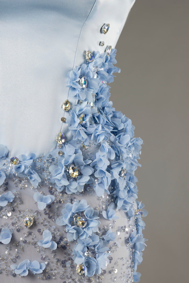 Sihëna Aster Frost — powder-blue asymmetric sleeveless mermaid evening dress