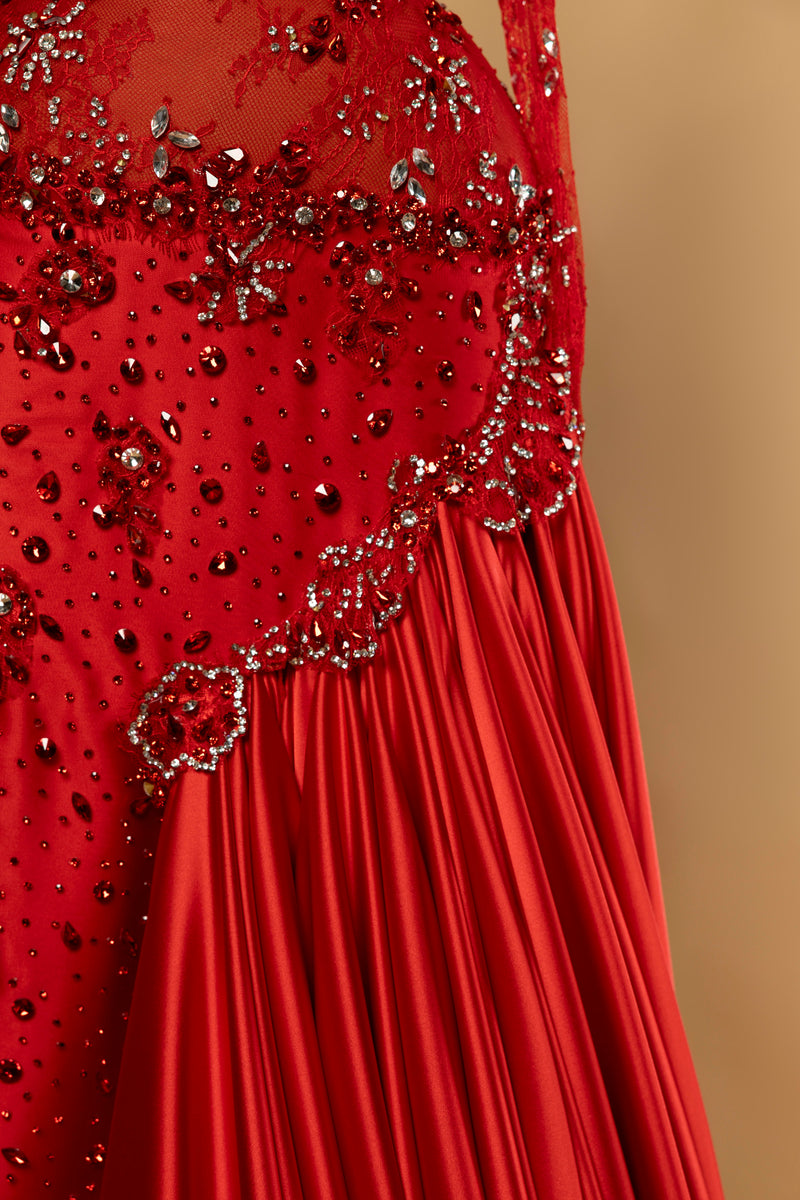 Sihëna Ruby Sultana — red high-neck long-sleeve mermaid evening dress