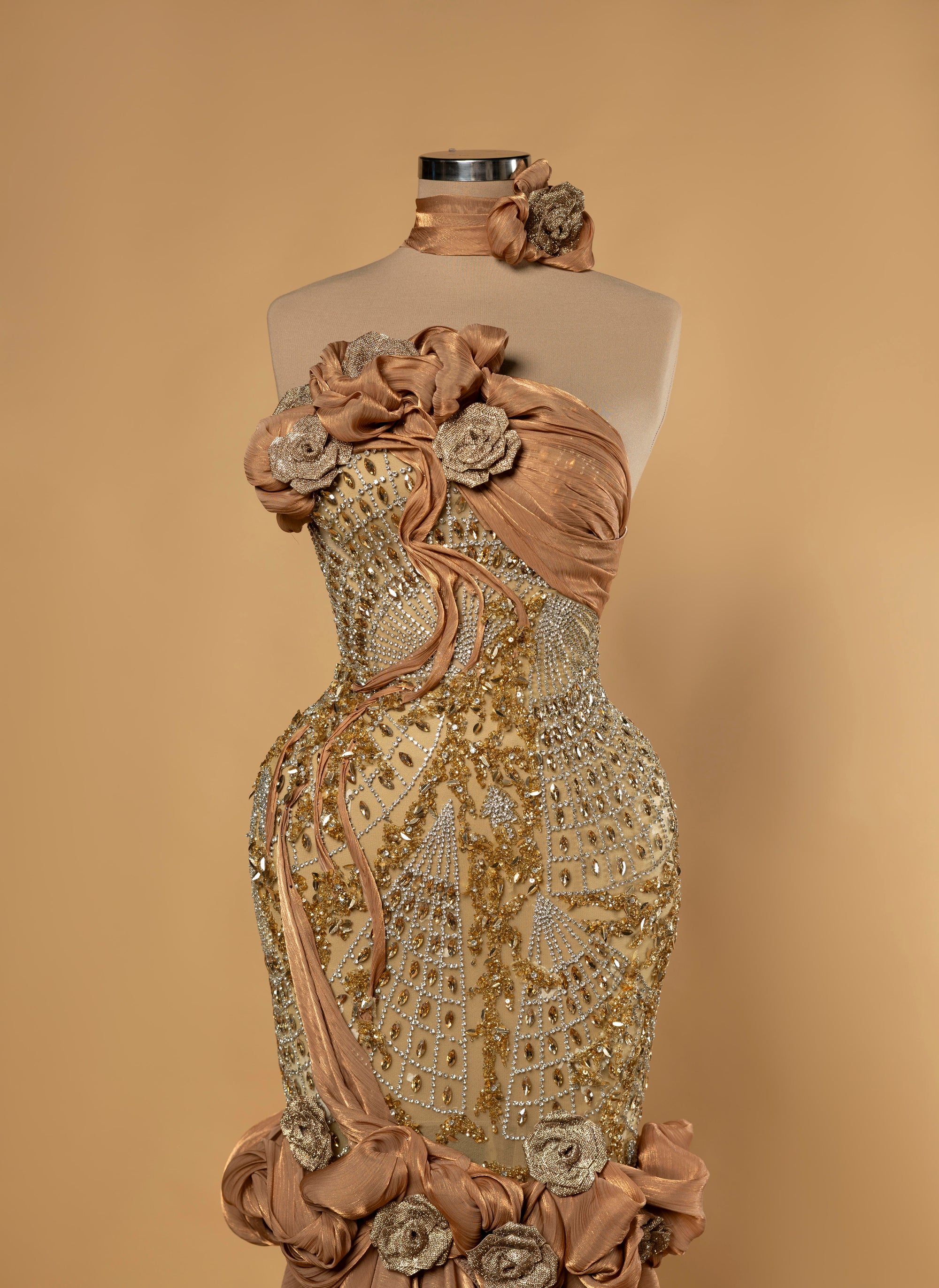 Sihëna Sahara Rosette — copper strapless sleeveless mermaid evening dress