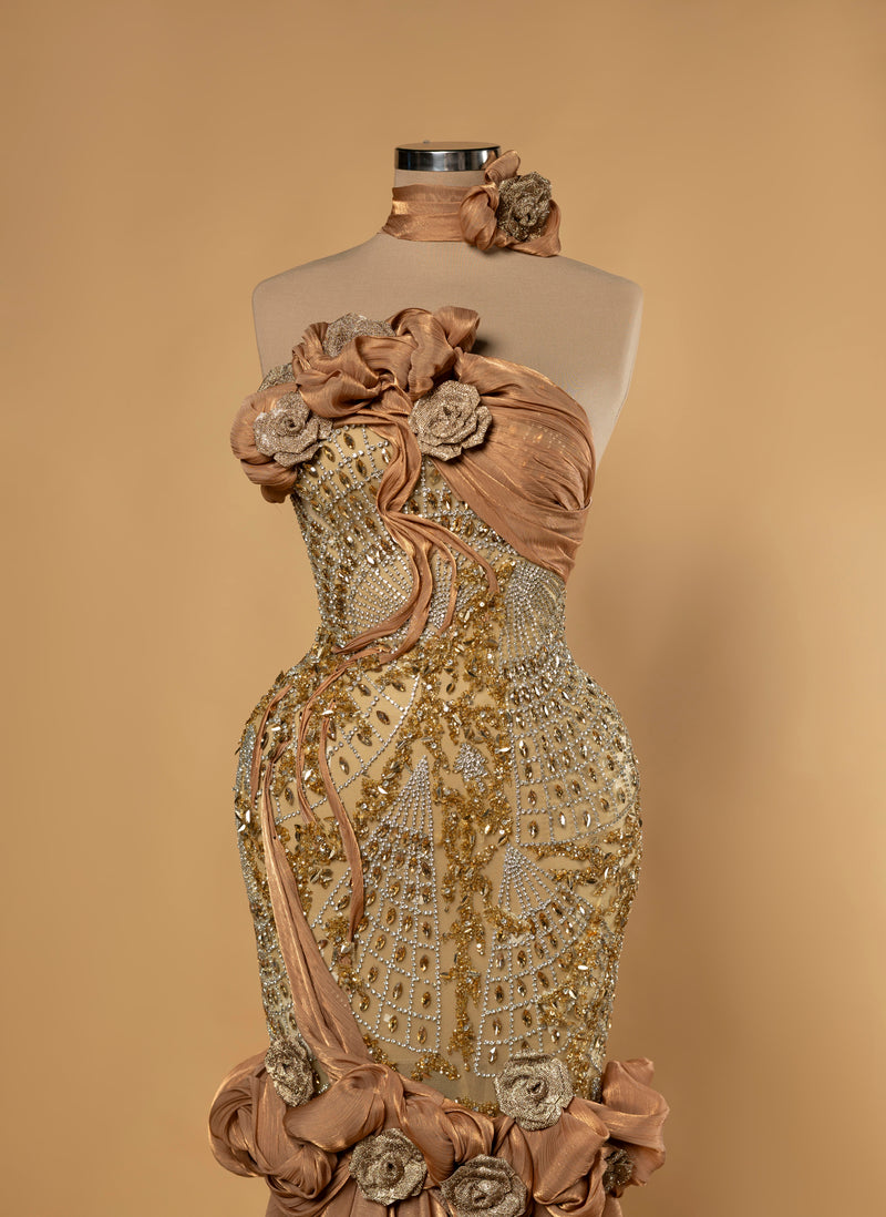Sihëna Sahara Rosette — copper strapless sleeveless mermaid evening dress