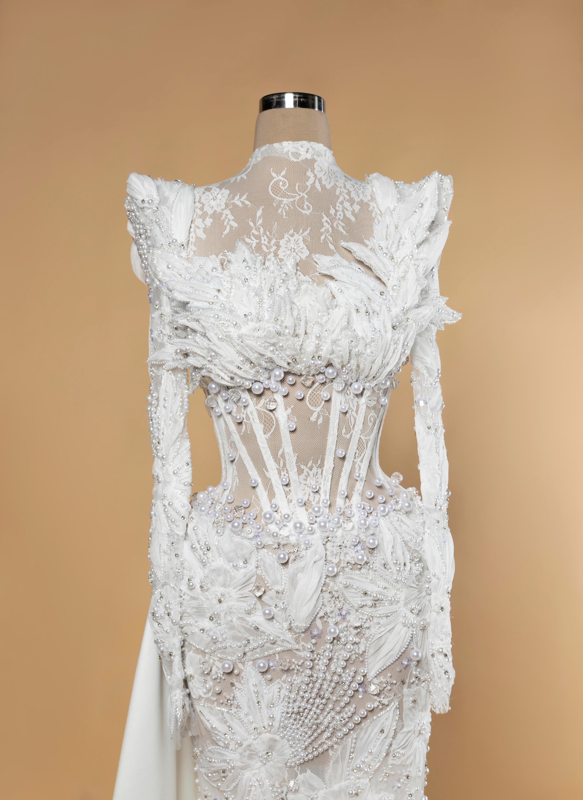 Sihëna Alabaster Halcyon — ivory high-neck long-sleeve mermaid wedding dress