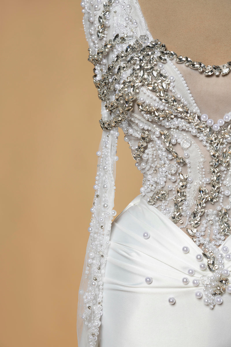 Sihëna Celestine Crest — ivory v-neck long-sleeve a-line wedding dress