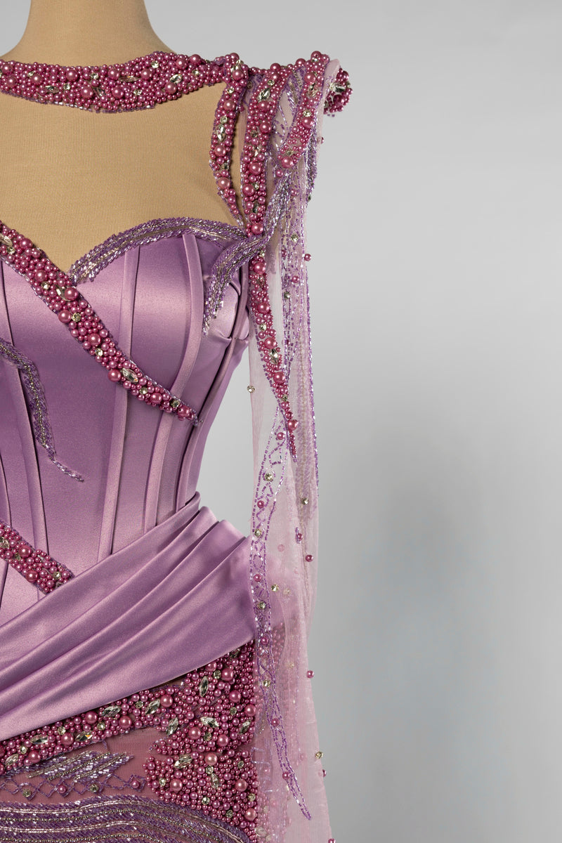 Sihëna Lilac Rhapsody — lilac high-neck long-sleeve mermaid evening dress