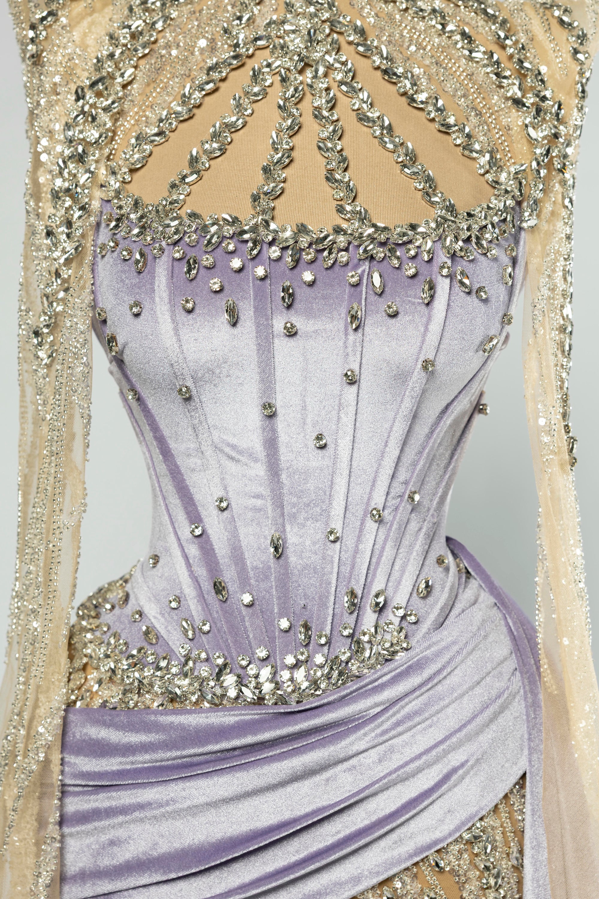 Sihëna Wisteria Halo — lilac high-neck long-sleeve mermaid evening dress