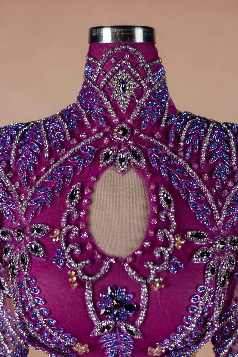 Sihëna Magenta Mirage — magenta high-neck long-sleeve column evening dress