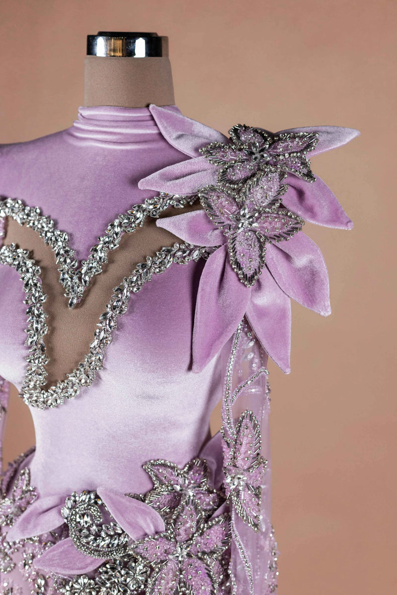 Sihëna Wisteria Vine — lilac high-neck long-sleeve mermaid evening dress