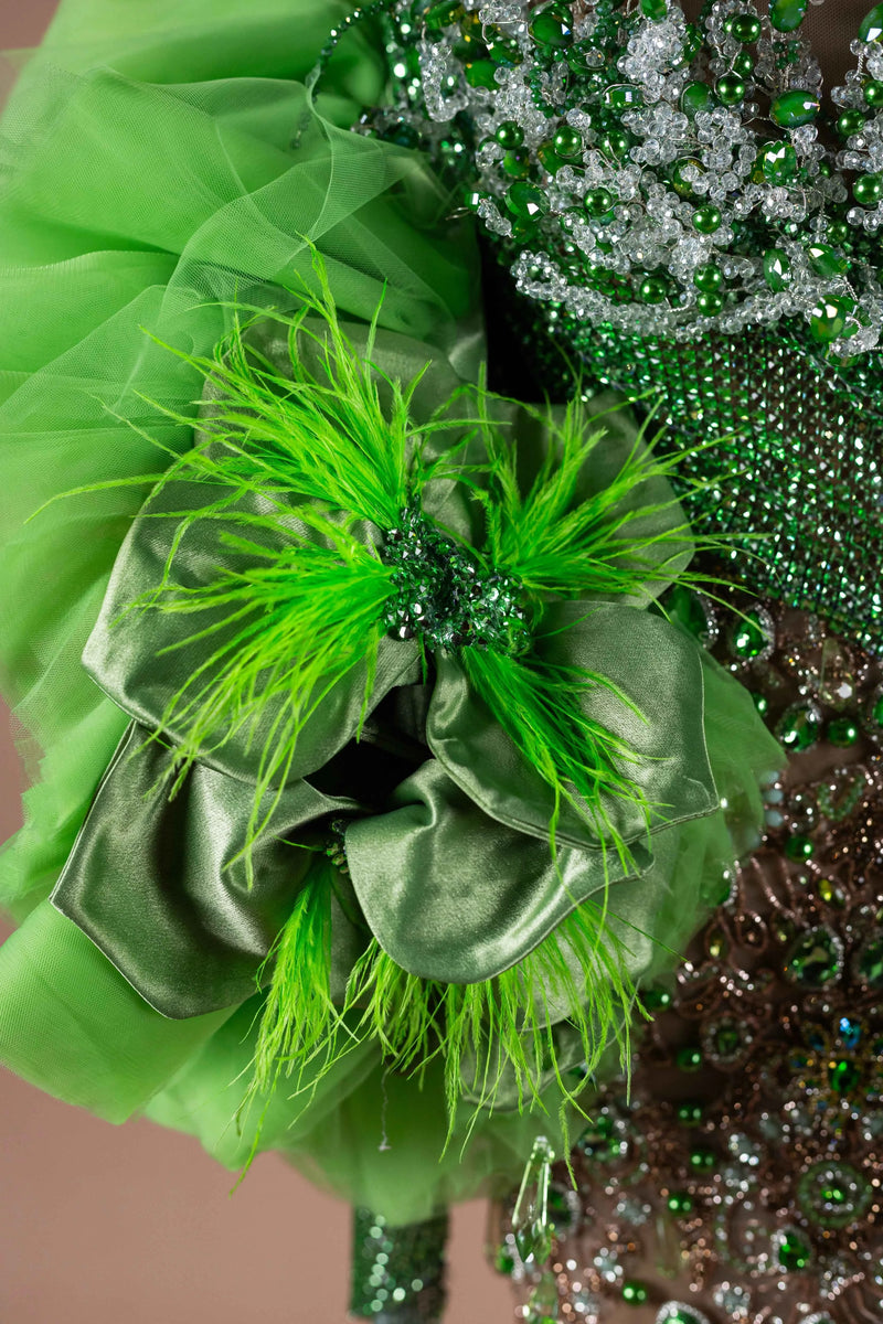 Sihëna Jade Opulence — lime one-shoulder long-sleeve mermaid evening dress