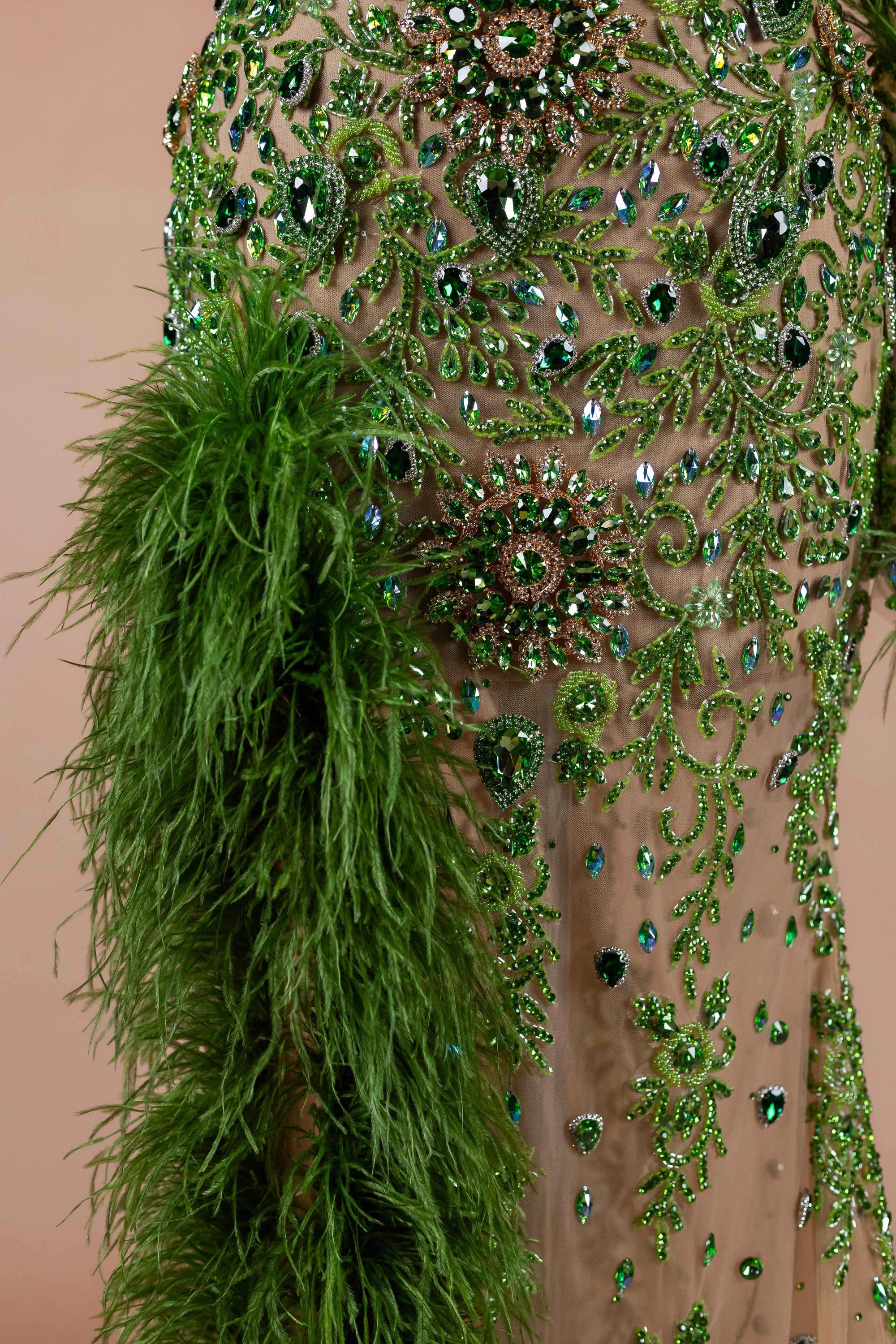 Sihëna Peridot Plume — lime one-shoulder long-sleeve mermaid evening dress