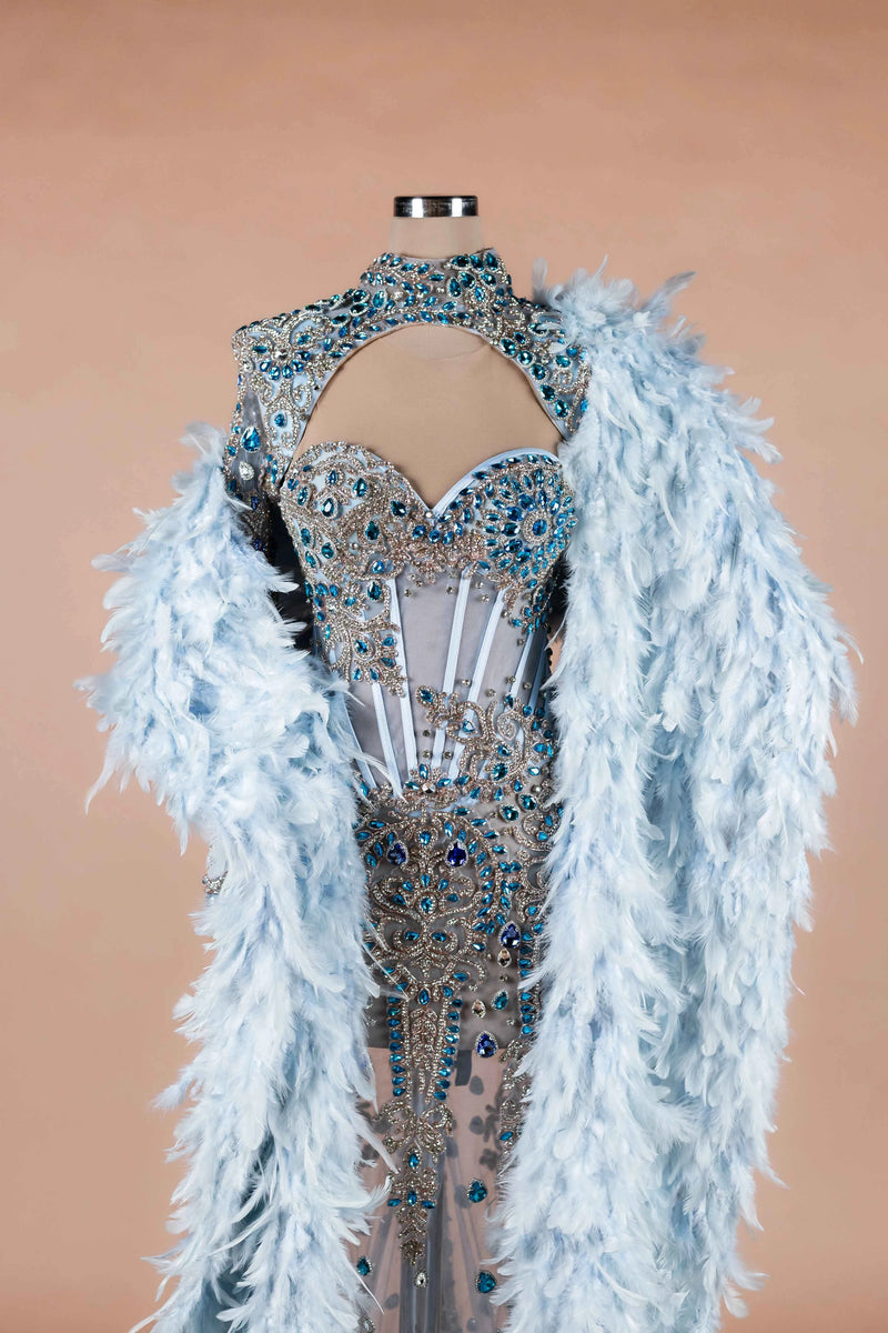 Sihëna Glacial Splendor — powder-blue sweetheart off-shoulder mermaid evening dress