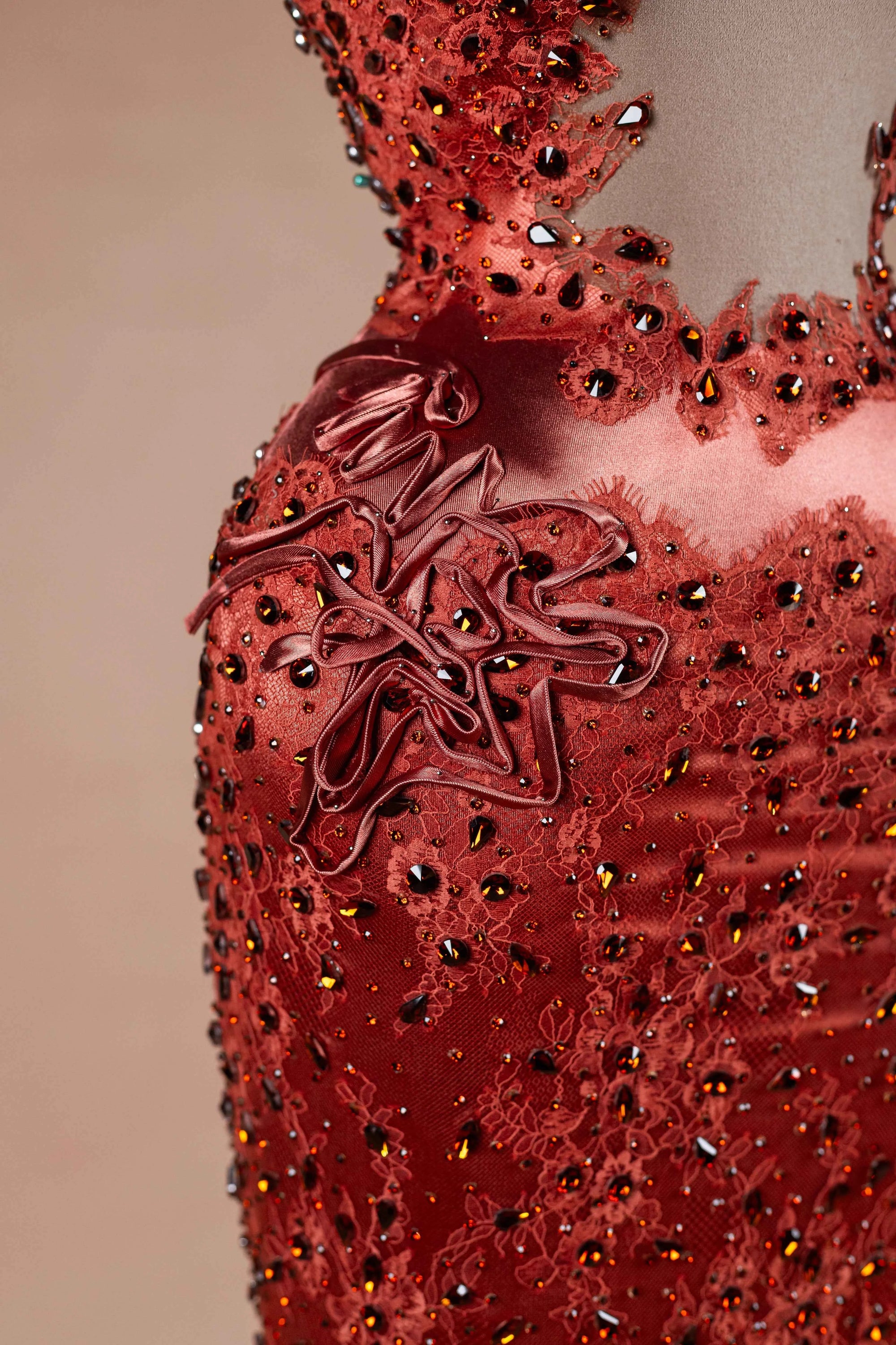 Sihëna Copper Serenade — copper sweetheart spaghetti-strap column evening dress