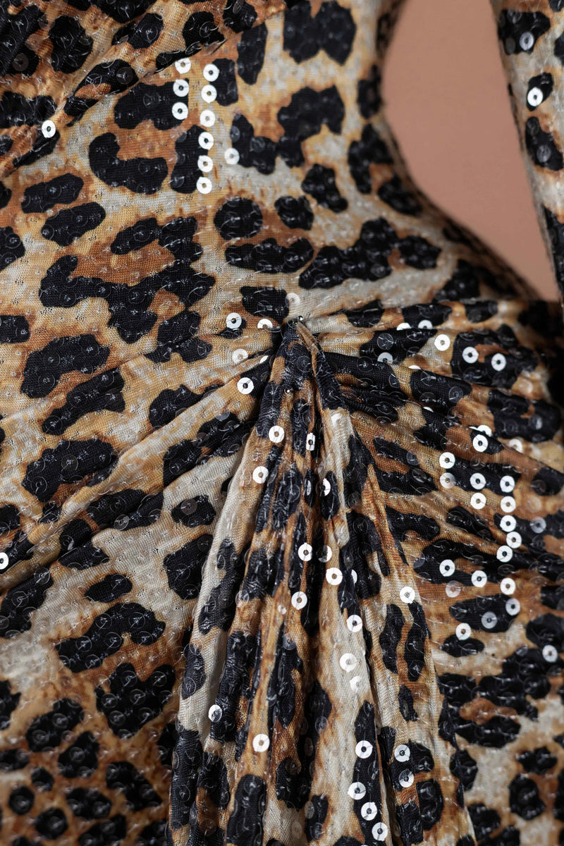 Sihëna Savanna Prowl — leopard-print asymmetric long-sleeve mermaid evening dress