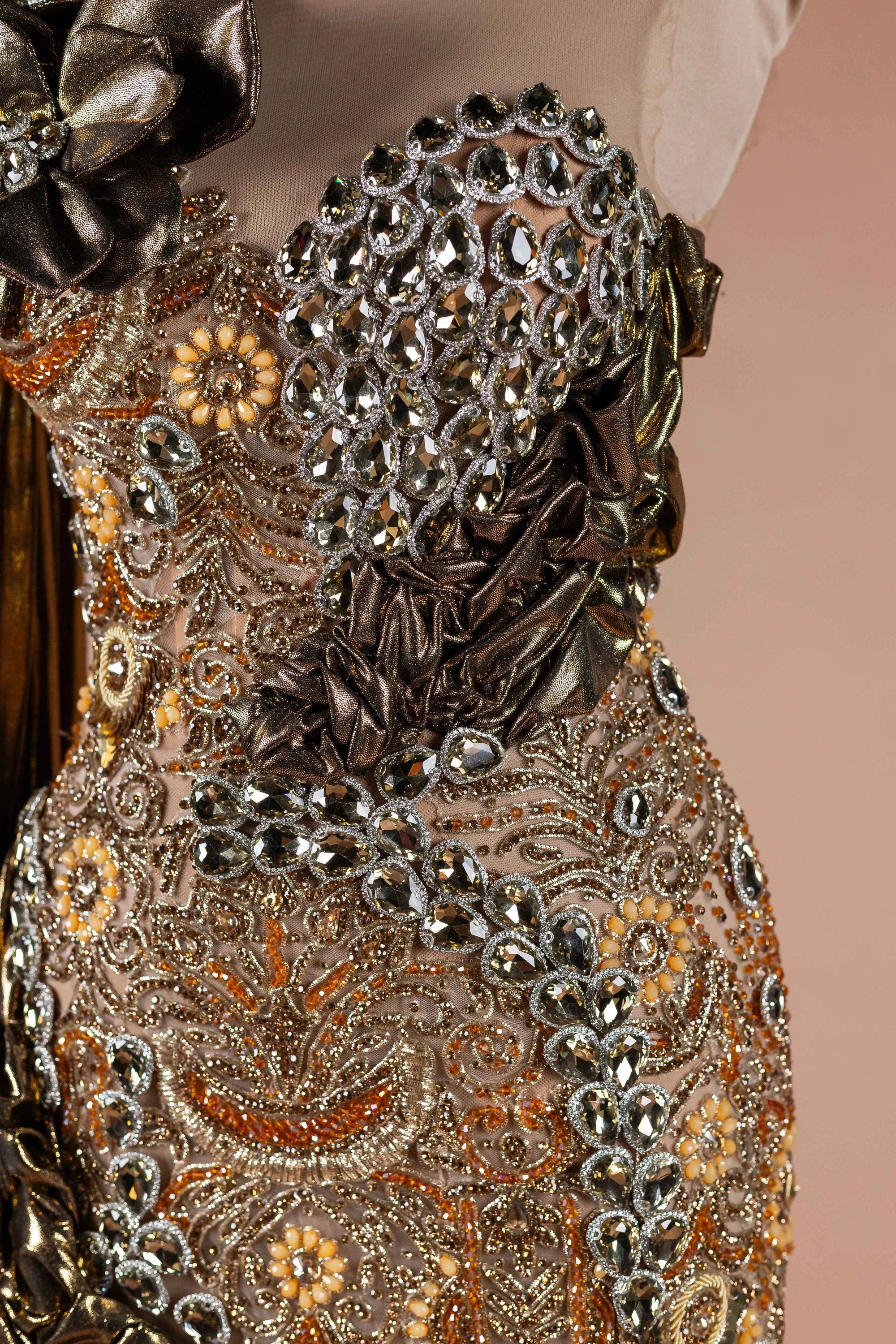 Sihëna Gilded Flora — gold sweetheart one-shoulder mermaid evening dress