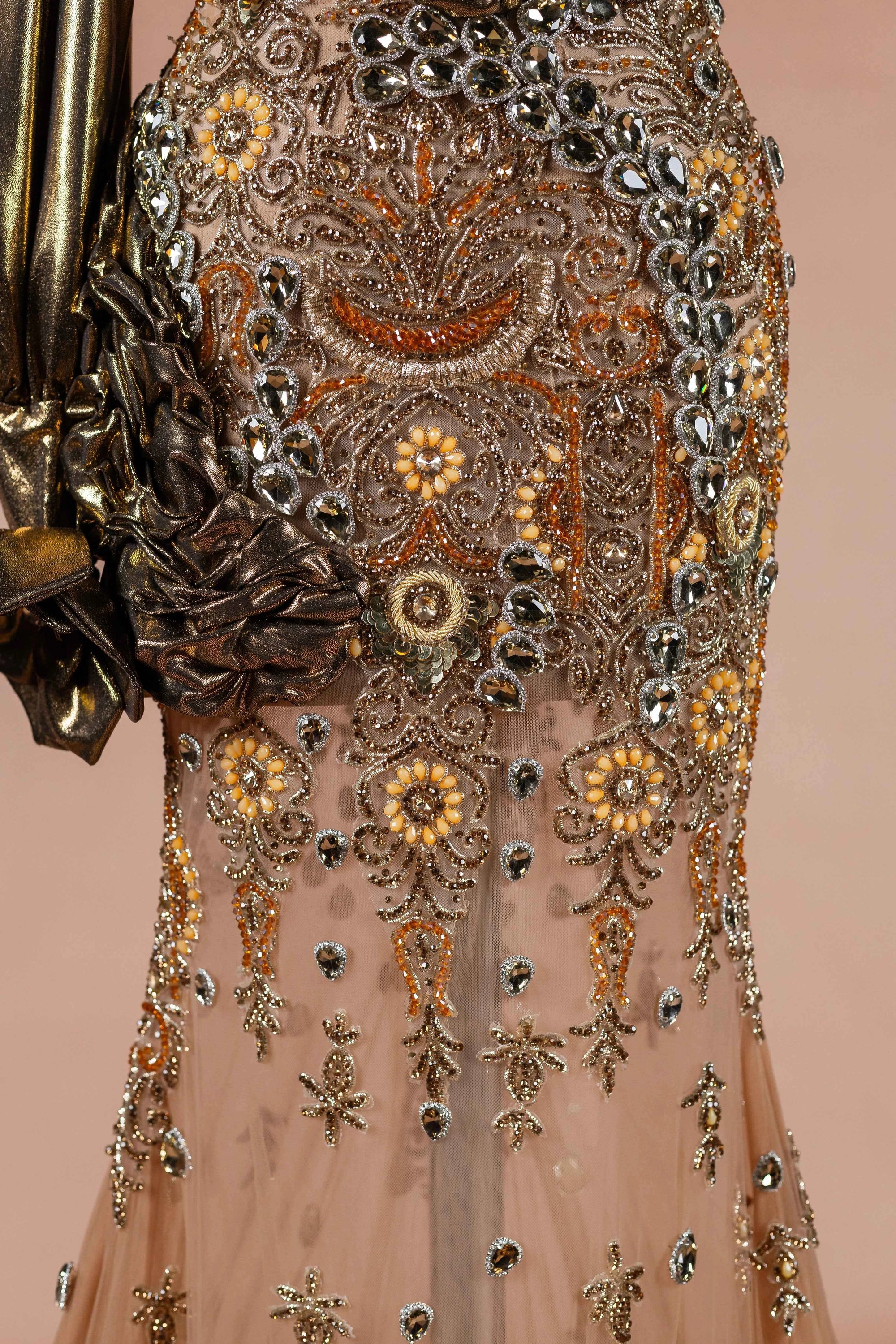 Sihëna Gilded Flora — gold sweetheart one-shoulder mermaid evening dress