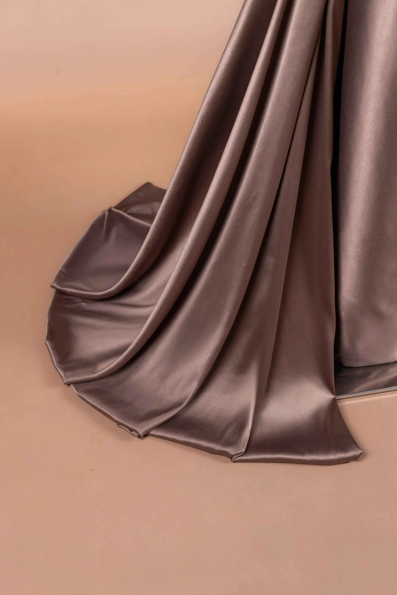 Sihëna Taupe Rosette — taupe square long-sleeve column evening dress