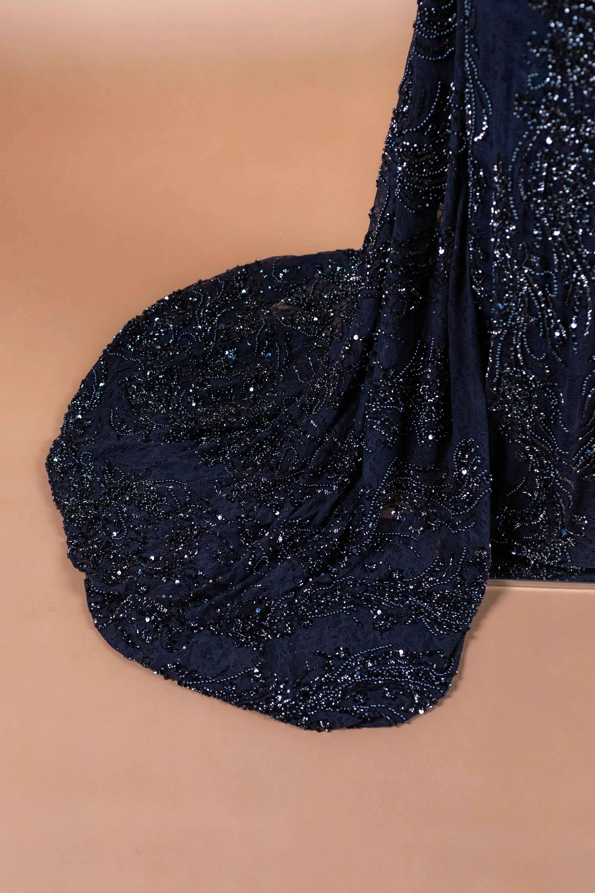 Sihëna Navy Arabesque — navy asymmetric sleeveless mermaid evening dress