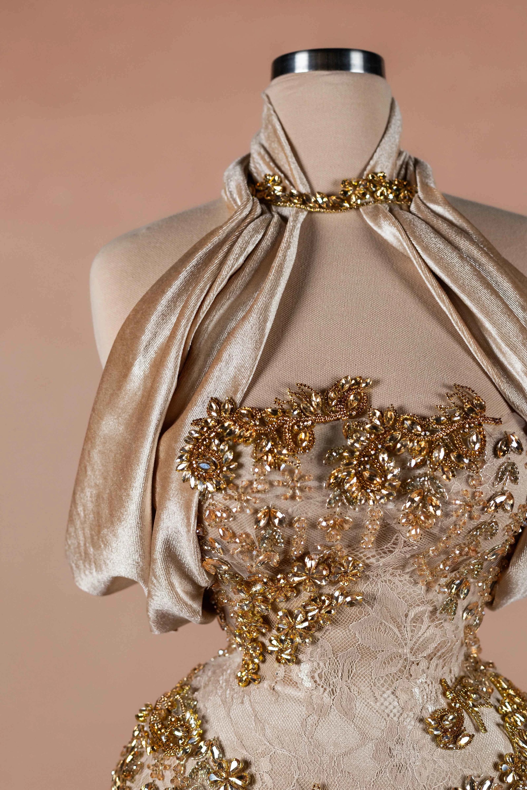 Sihëna Halcyon Shimmer — champagne strapless sleeveless column evening dress