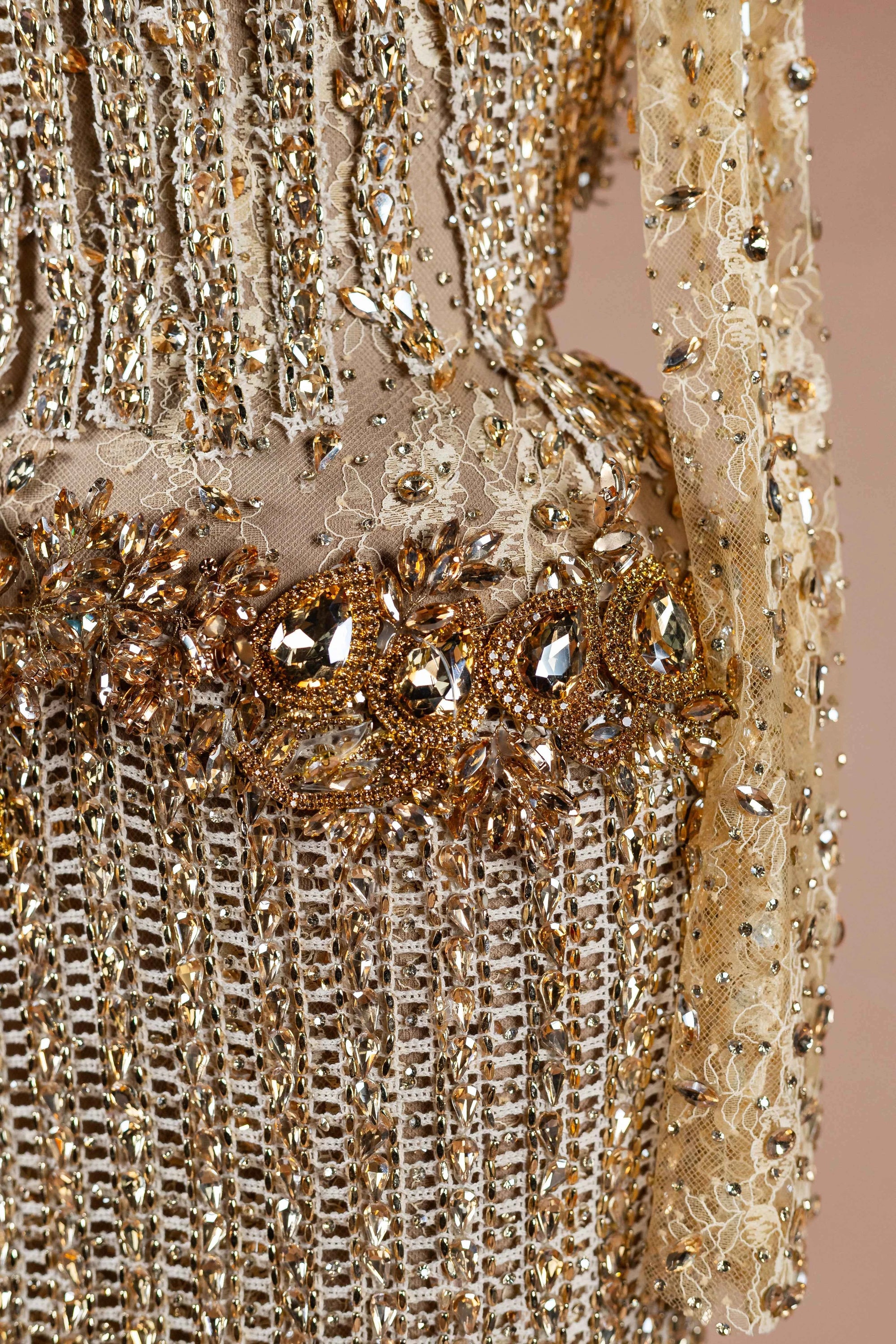 Sihëna Gilded Corset Column — gold square long-sleeve column evening dress