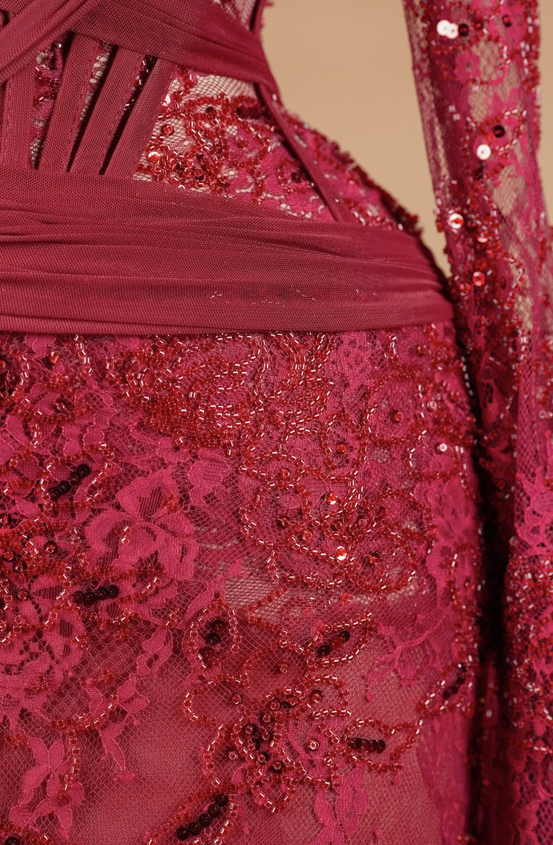Sihëna Crimson Aria — burgundy sweetheart off-shoulder mermaid evening dress