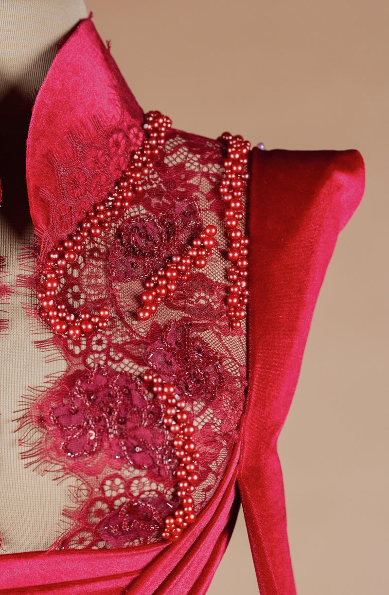 Sihëna Rose Dynasty — fuchsia high-neck sleeveless column evening dress