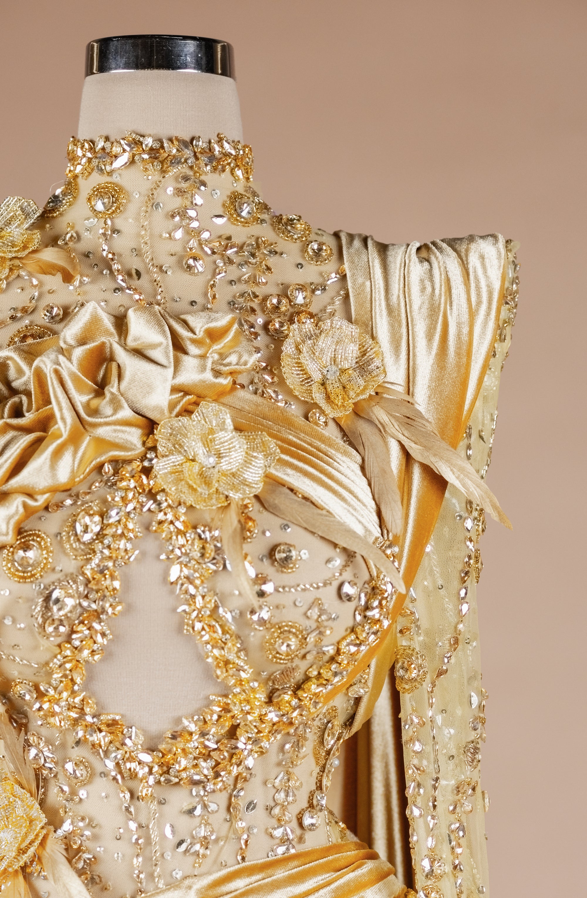 Sihëna Gilded Elysian Column — gold high-neck long-sleeve column evening dress