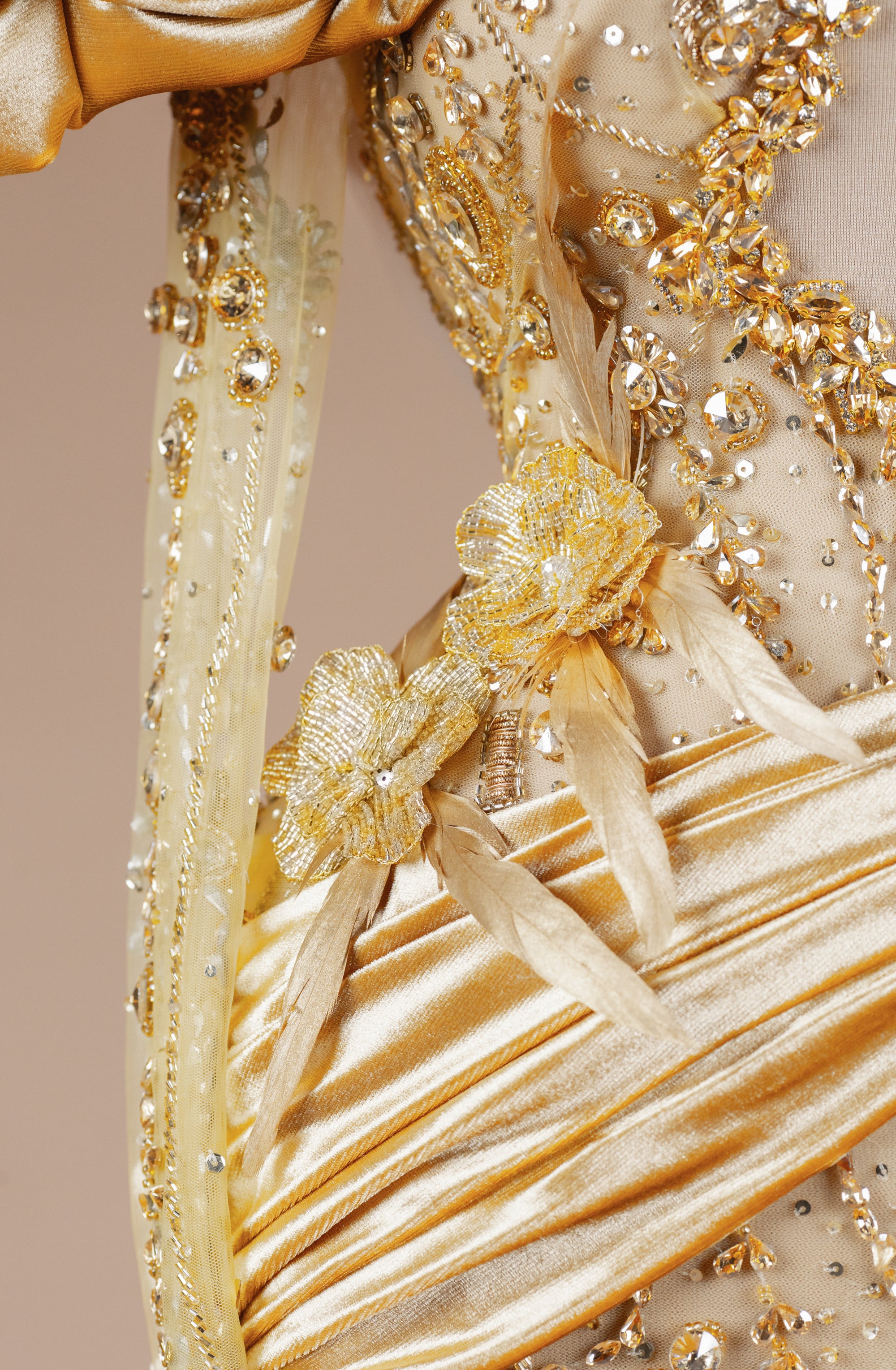 Sihëna Gilded Elysian Column — gold high-neck long-sleeve column evening dress