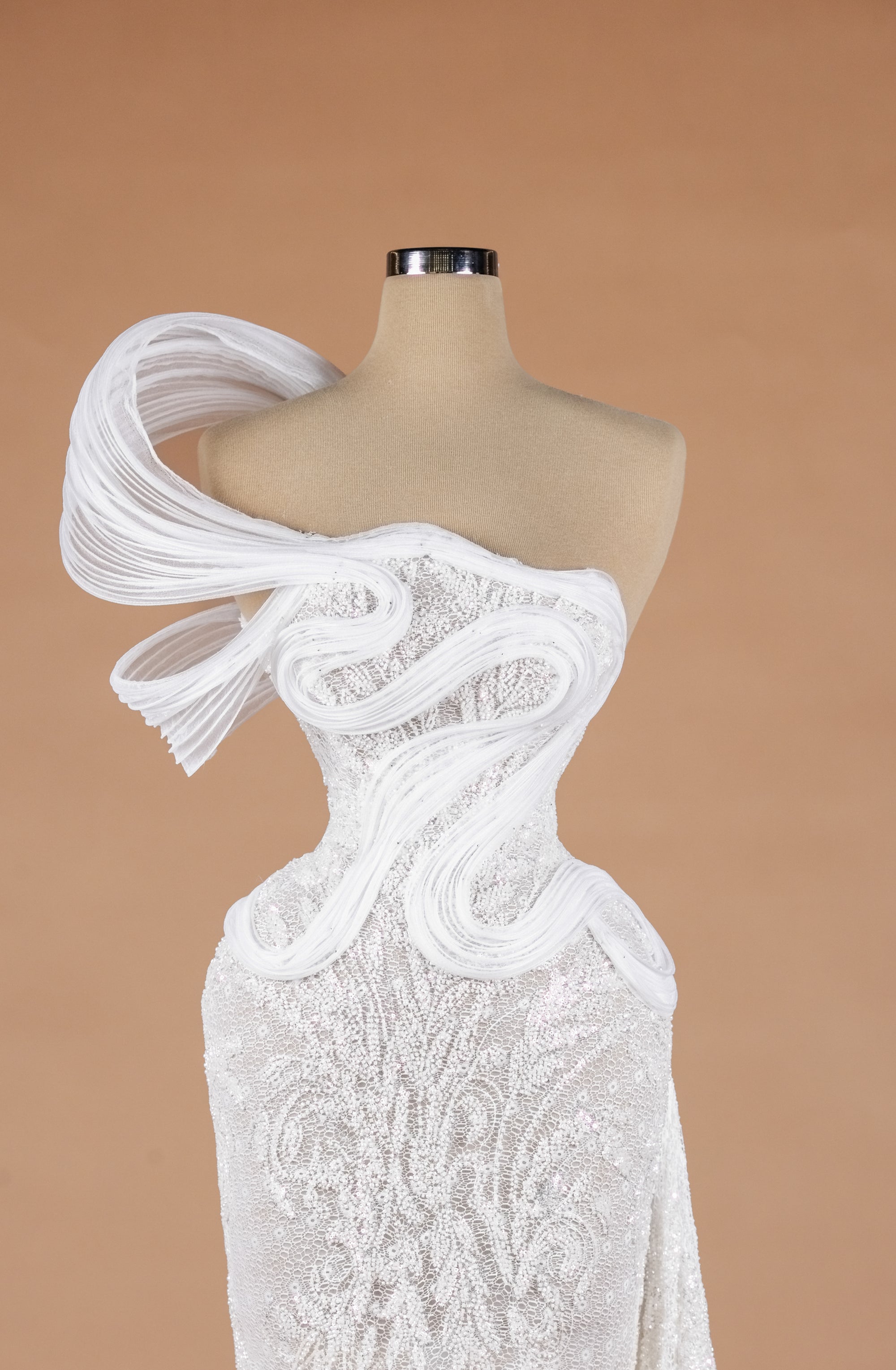 Sihëna Cocoa Serenity Column — ivory asymmetric sleeveless column evening dress
