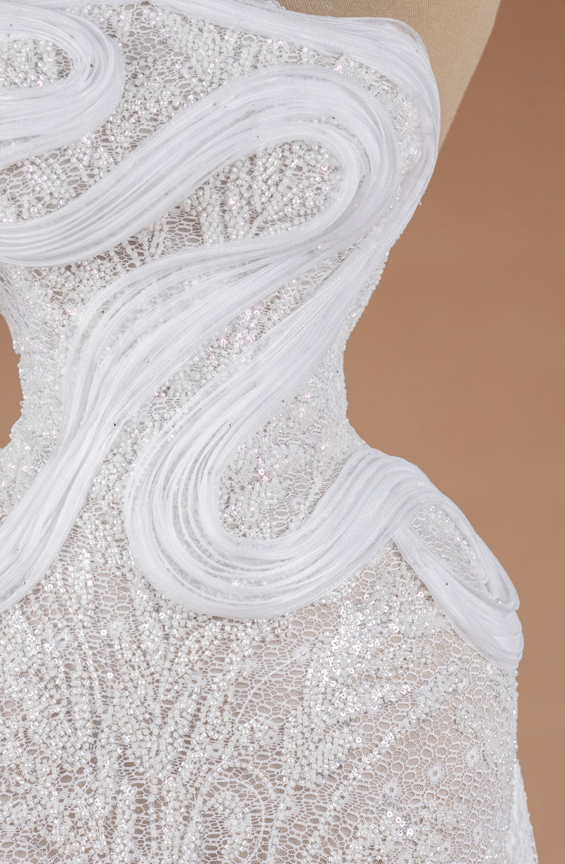 Sihëna Cocoa Serenity Column — ivory asymmetric sleeveless column evening dress