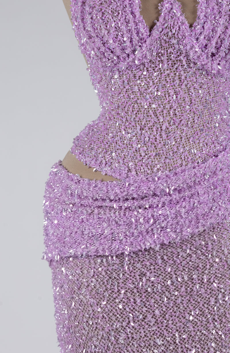Sihëna Starlit Lilac Current — lilac halter sleeveless column evening dress