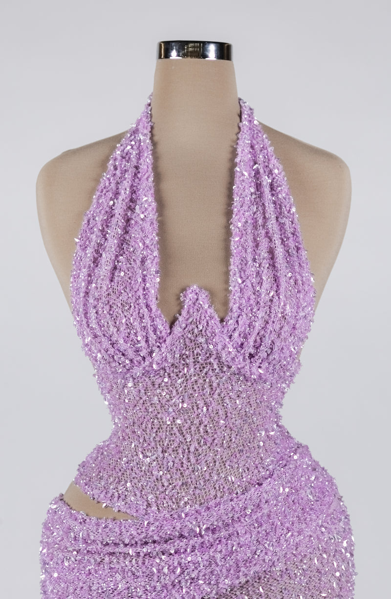 Sihëna Starlit Lilac Current — lilac halter sleeveless column evening dress