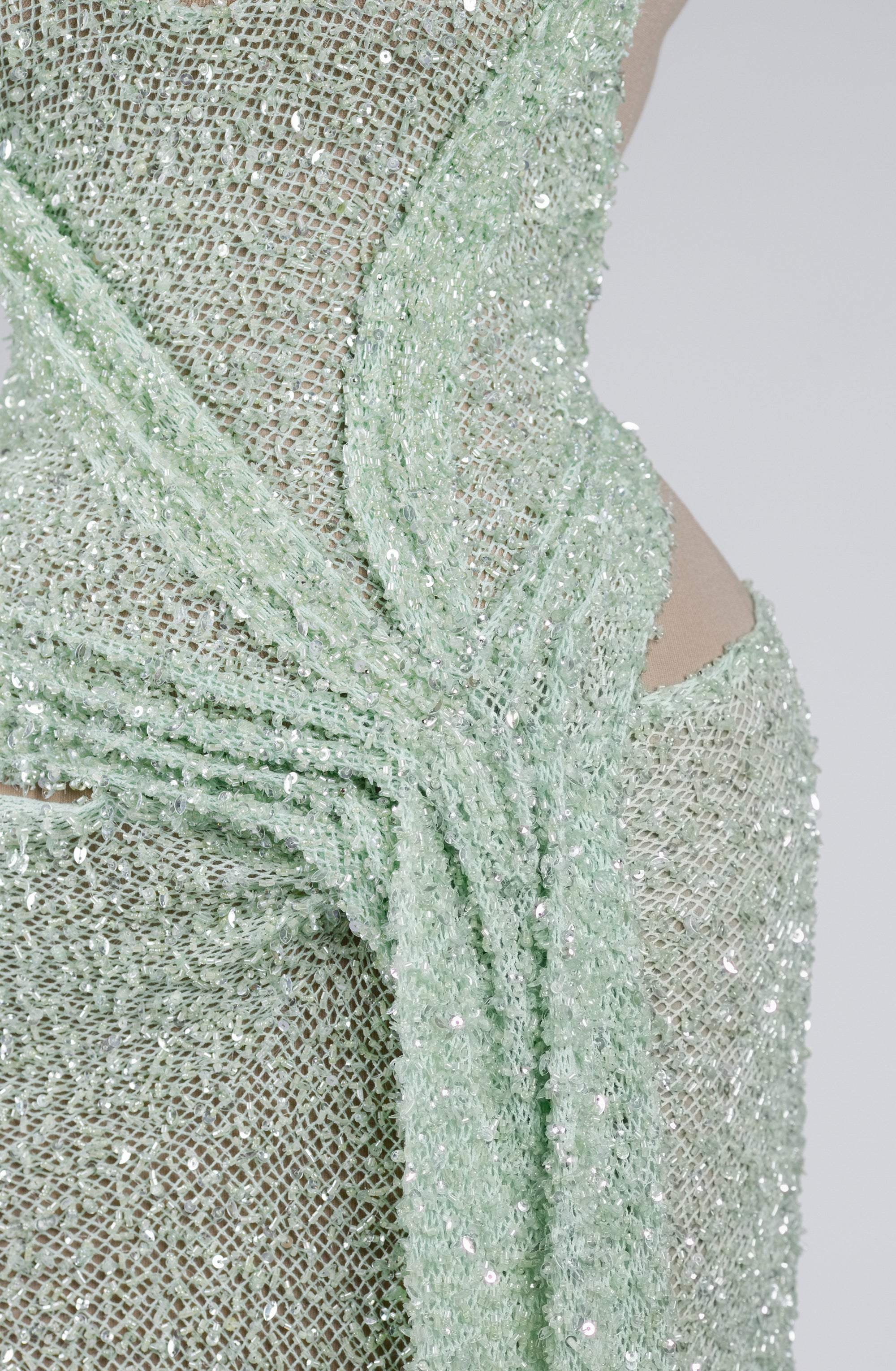 Sihëna Mint Mirage Ripple — mint one-shoulder sleeveless column evening dress