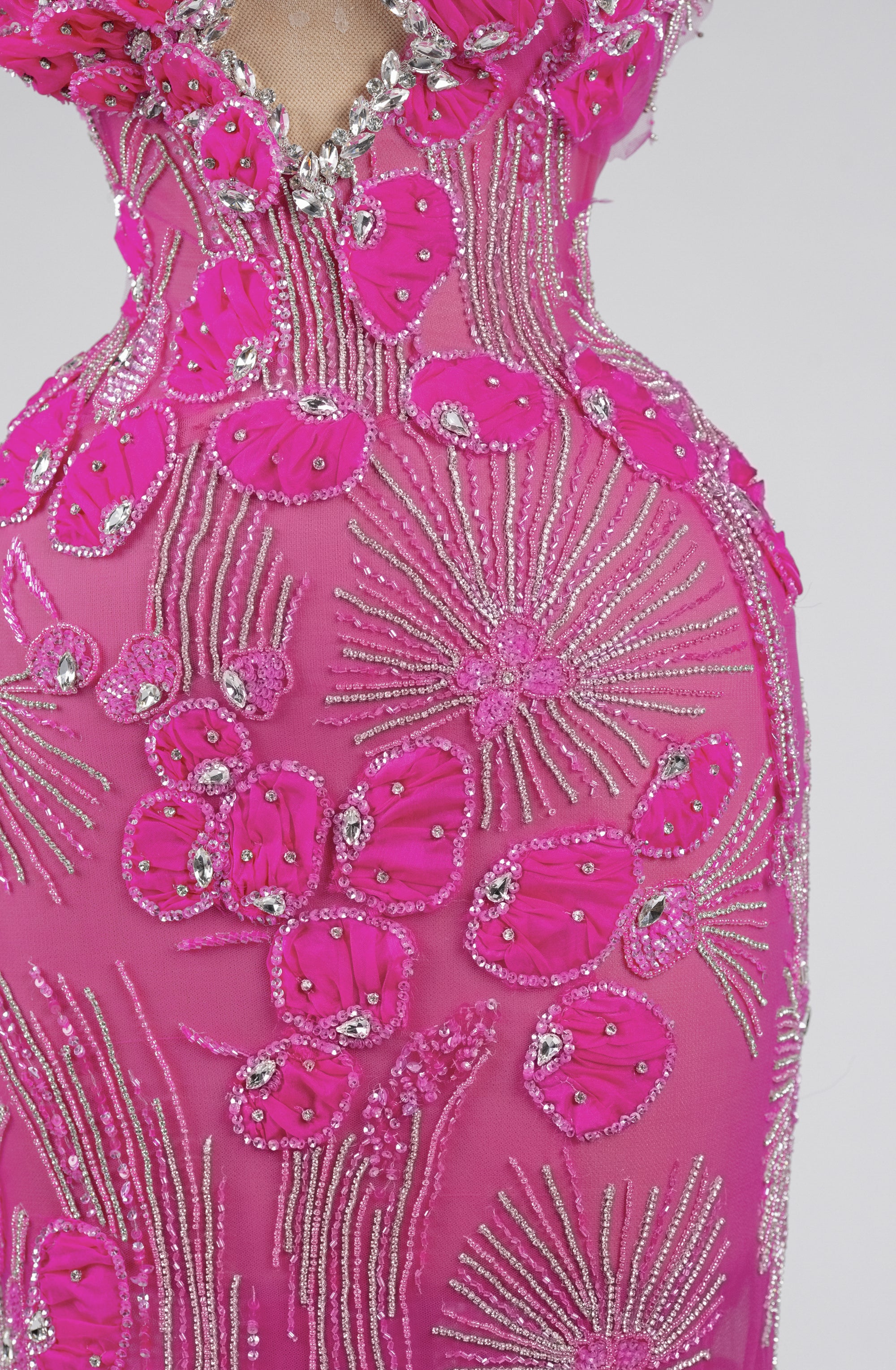 Sihëna Electric Fuchsia Bloom — fuchsia halter sleeveless column evening dress