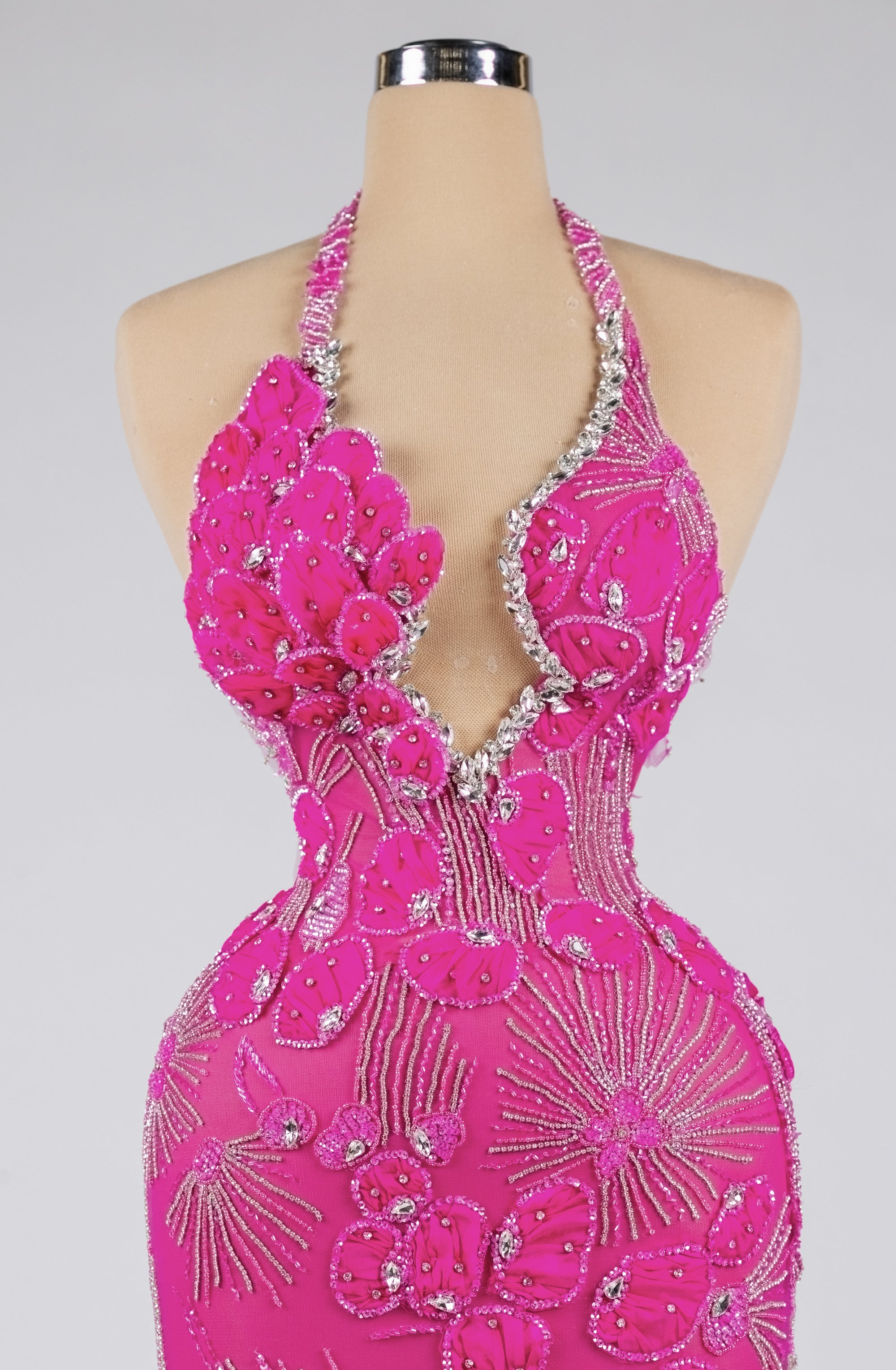 Sihëna Electric Fuchsia Bloom — fuchsia halter sleeveless column evening dress