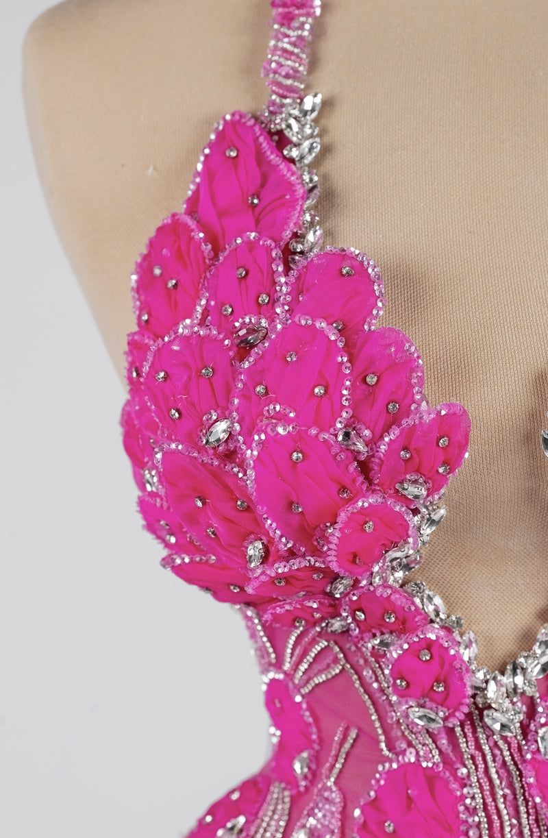 Sihëna Electric Fuchsia Bloom — fuchsia halter sleeveless column evening dress