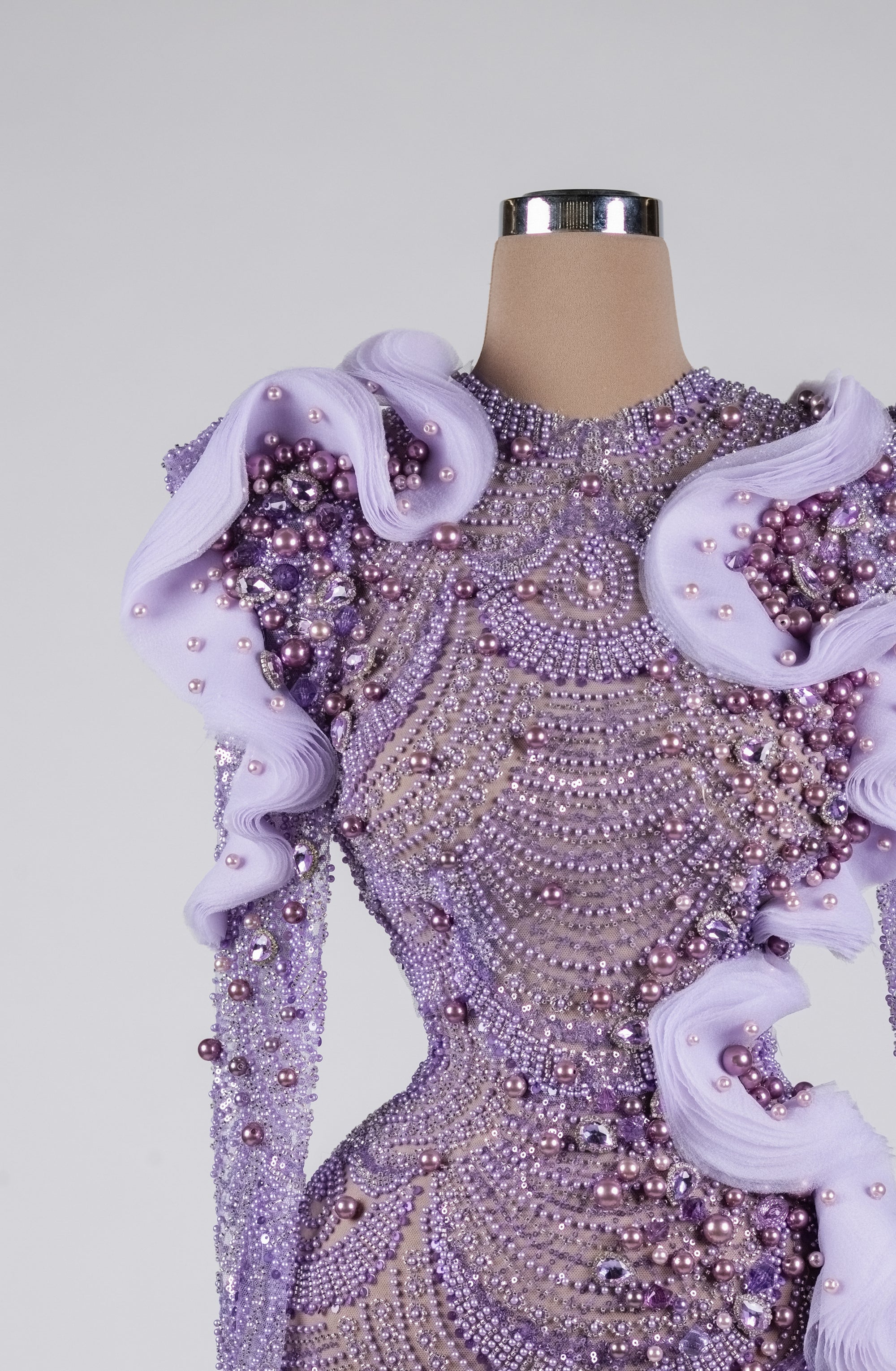 Sihëna Amethyst Tidal Halo — lilac high-neck long-sleeve column evening dress
