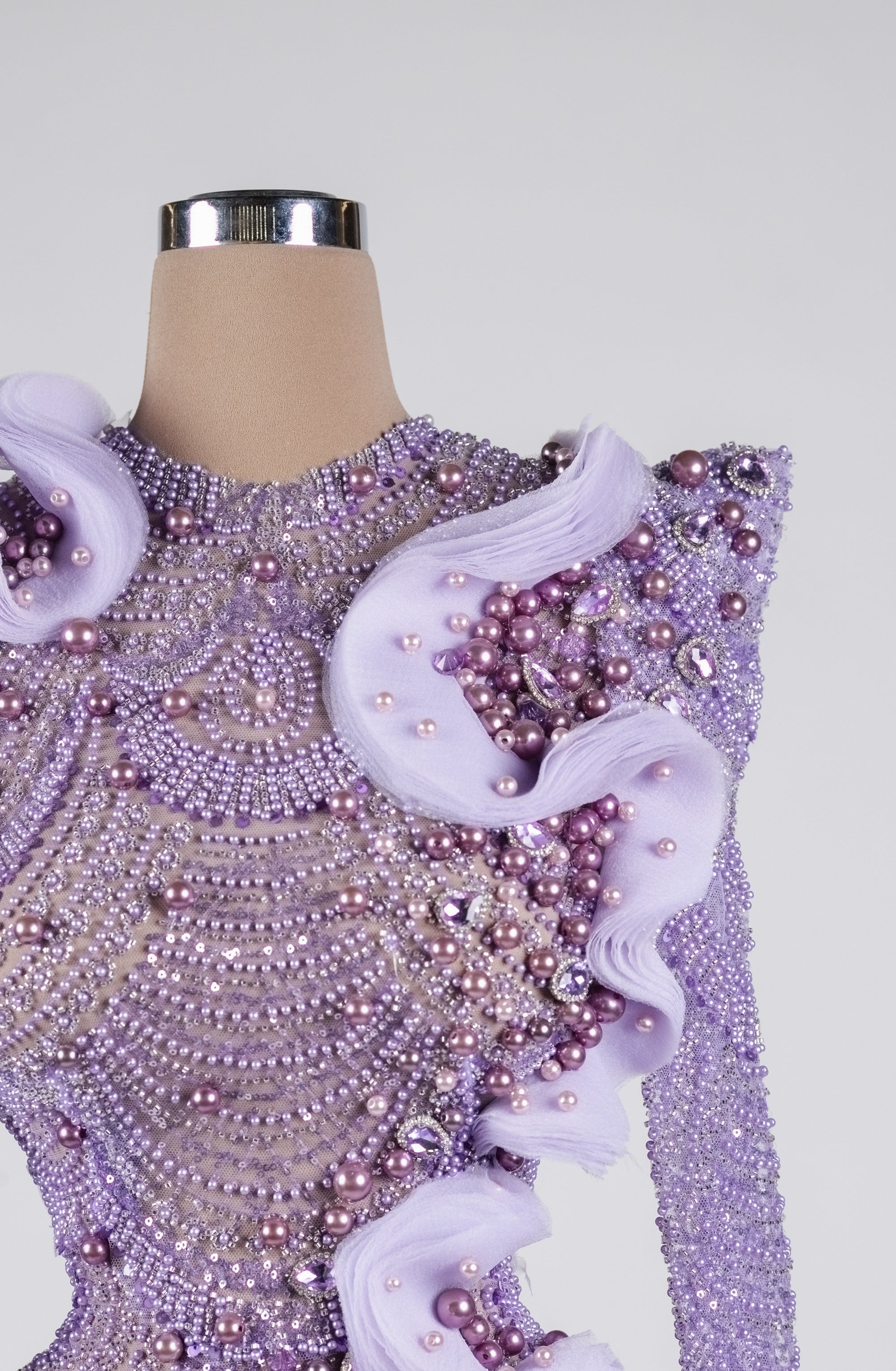 Sihëna Amethyst Tidal Halo — lilac high-neck long-sleeve column evening dress