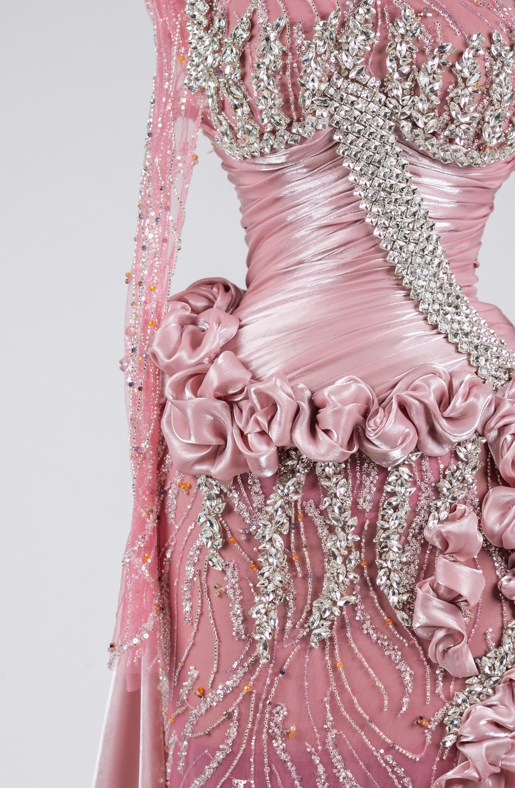 Sihëna Pink Radiance Rhapsody — pink high-neck long-sleeve column evening dress