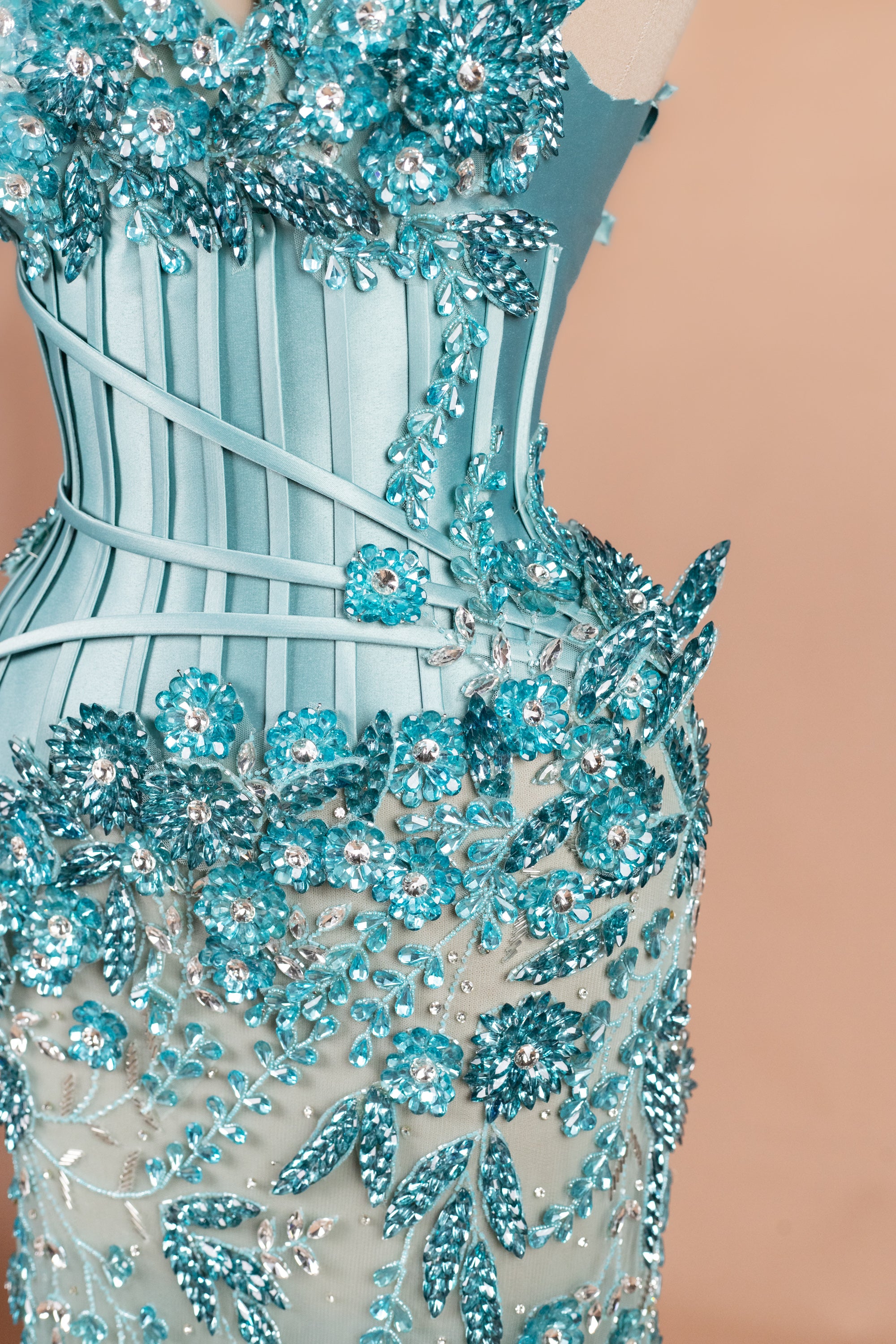 Sihëna Aqua Bloom — teal off-shoulder off-shoulder mermaid evening dress