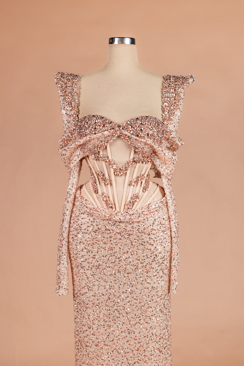 Sihëna Rose Gold Venus — blush sweetheart sleeveless column evening dress