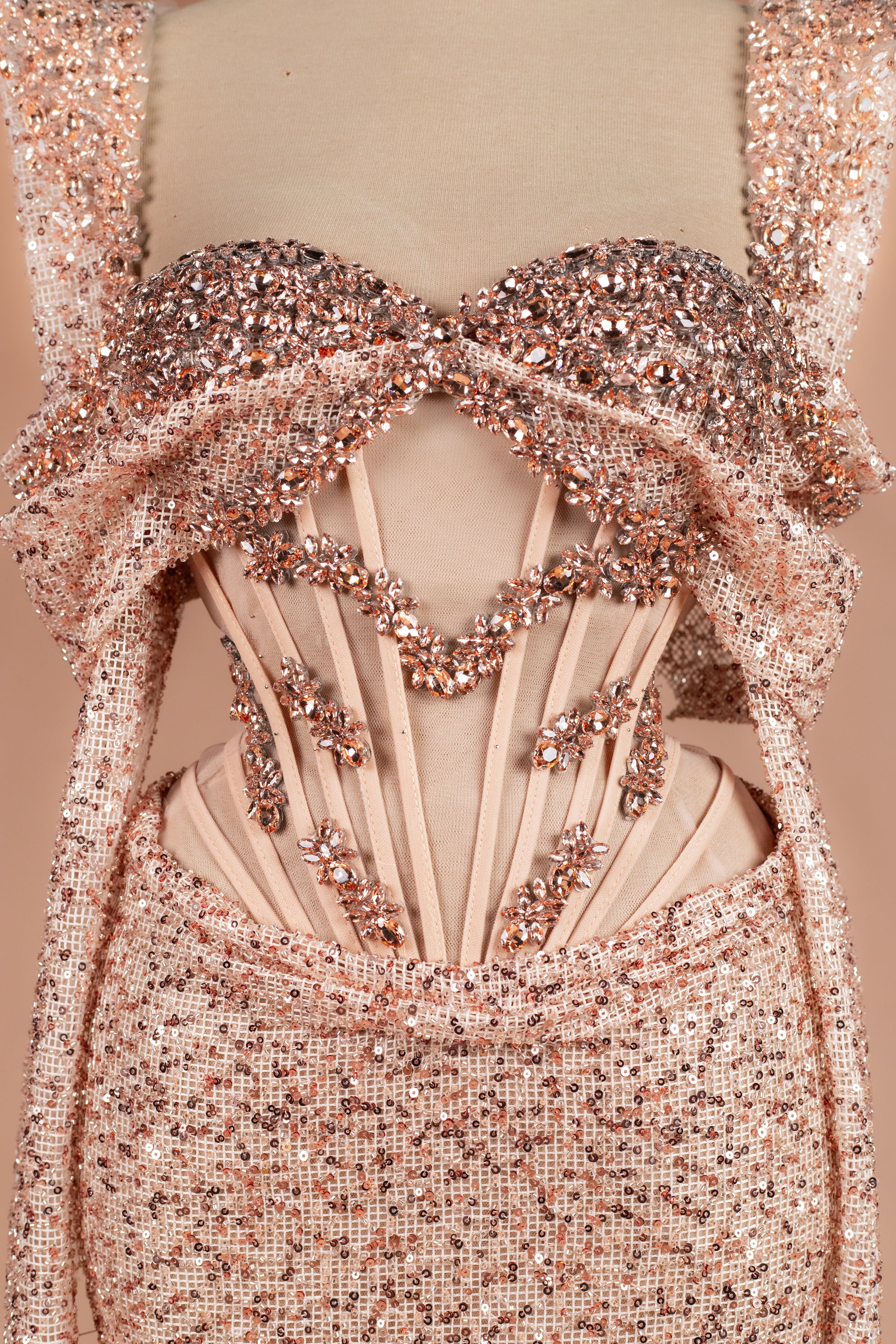 Sihëna Rose Gold Venus — blush sweetheart sleeveless column evening dress