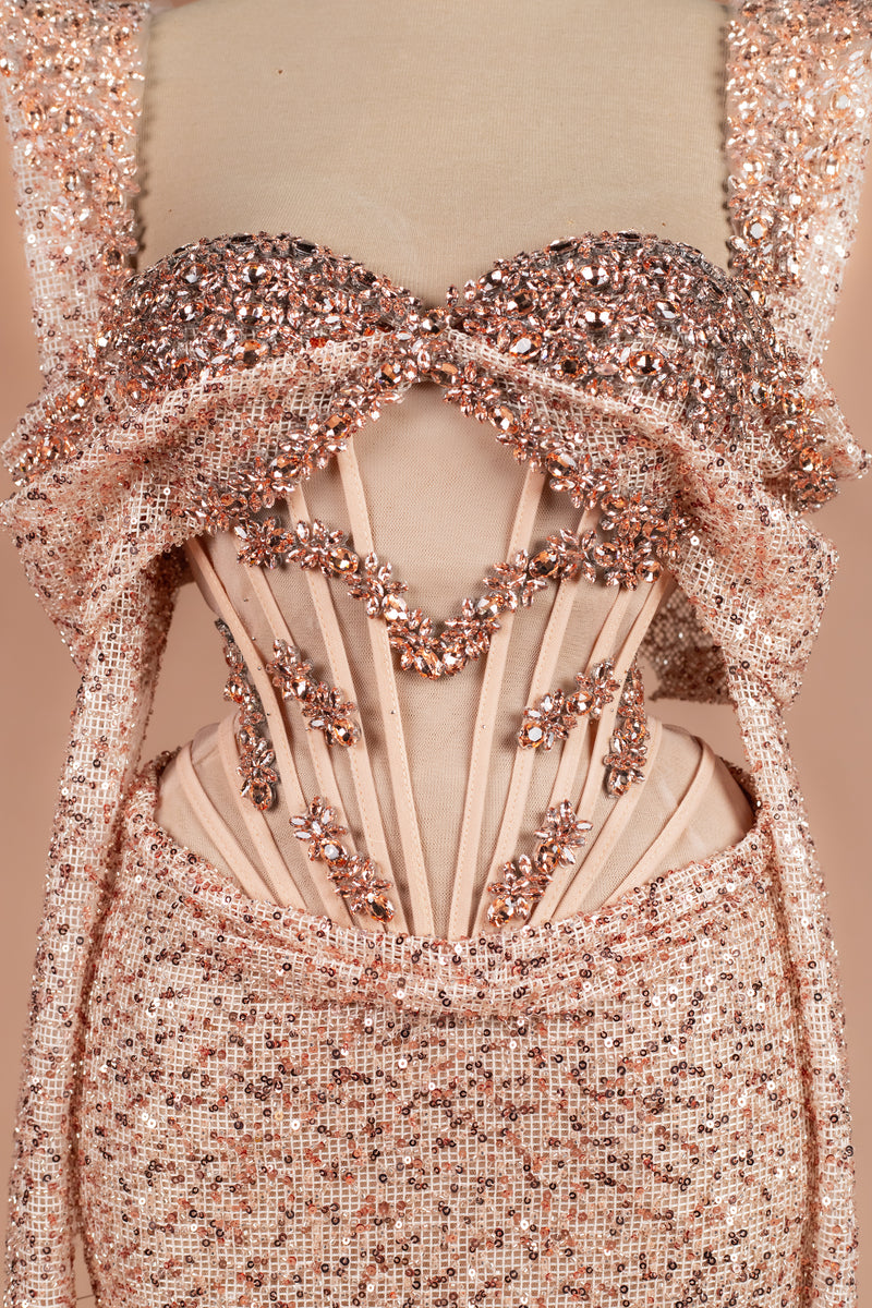 Sihëna Rose Gold Venus — blush sweetheart sleeveless column evening dress